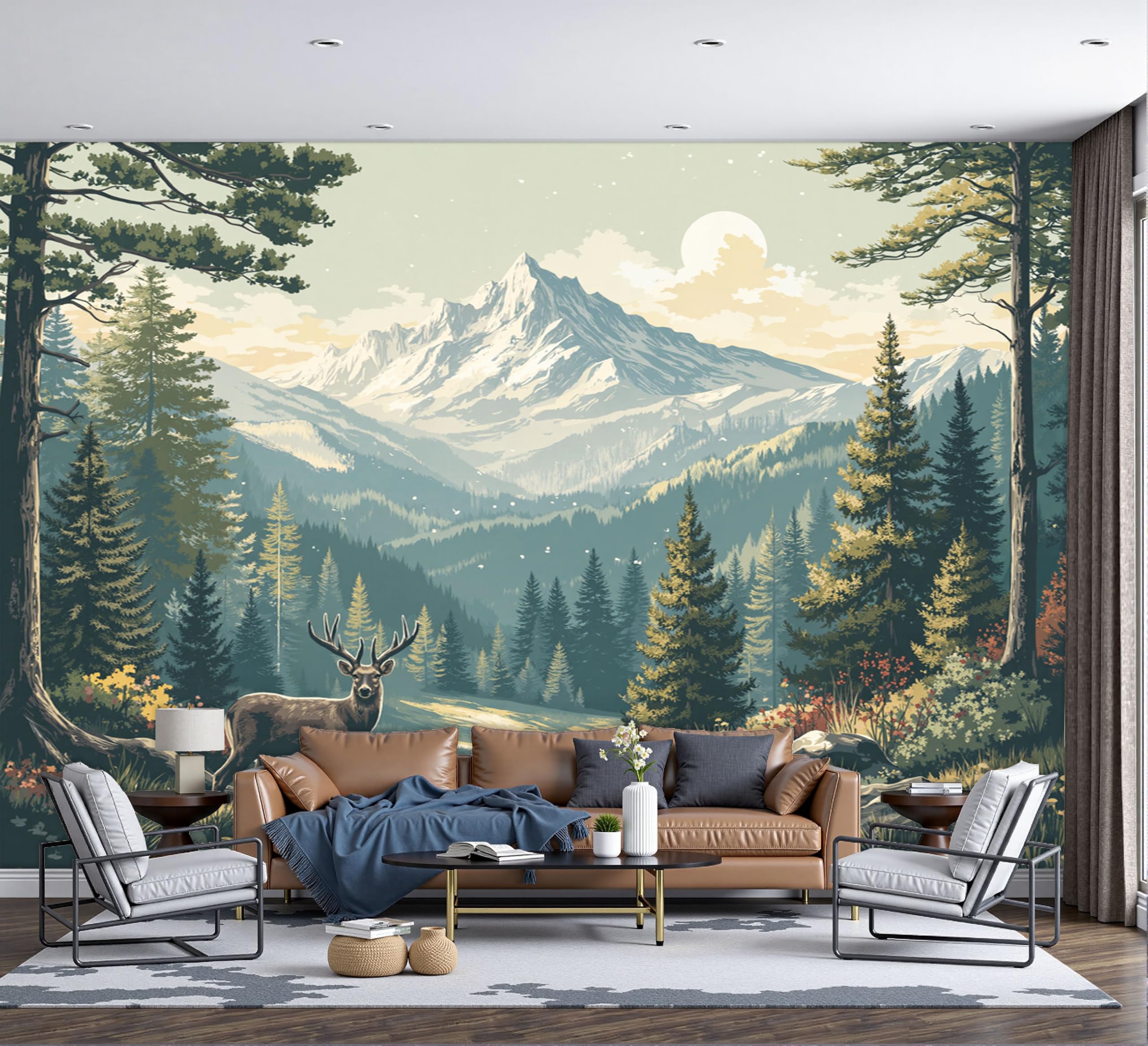 Papier peint panoramique soie pour agrandir un salon sombre