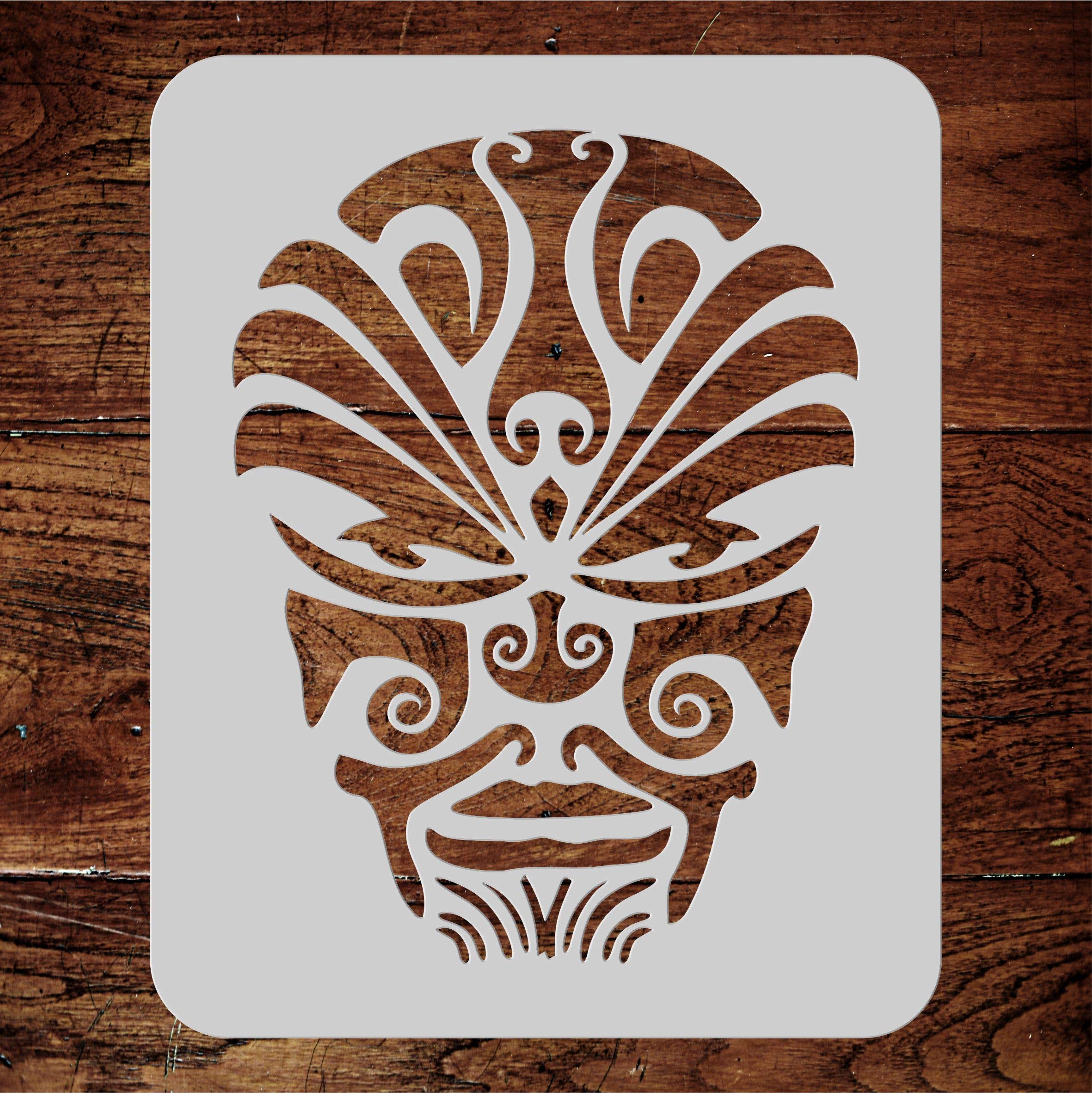 Pochoir visage de diable, 15 x 11,4 cm (M) – Pochoir de tatouage ethnique maori pour pochoir de peinture