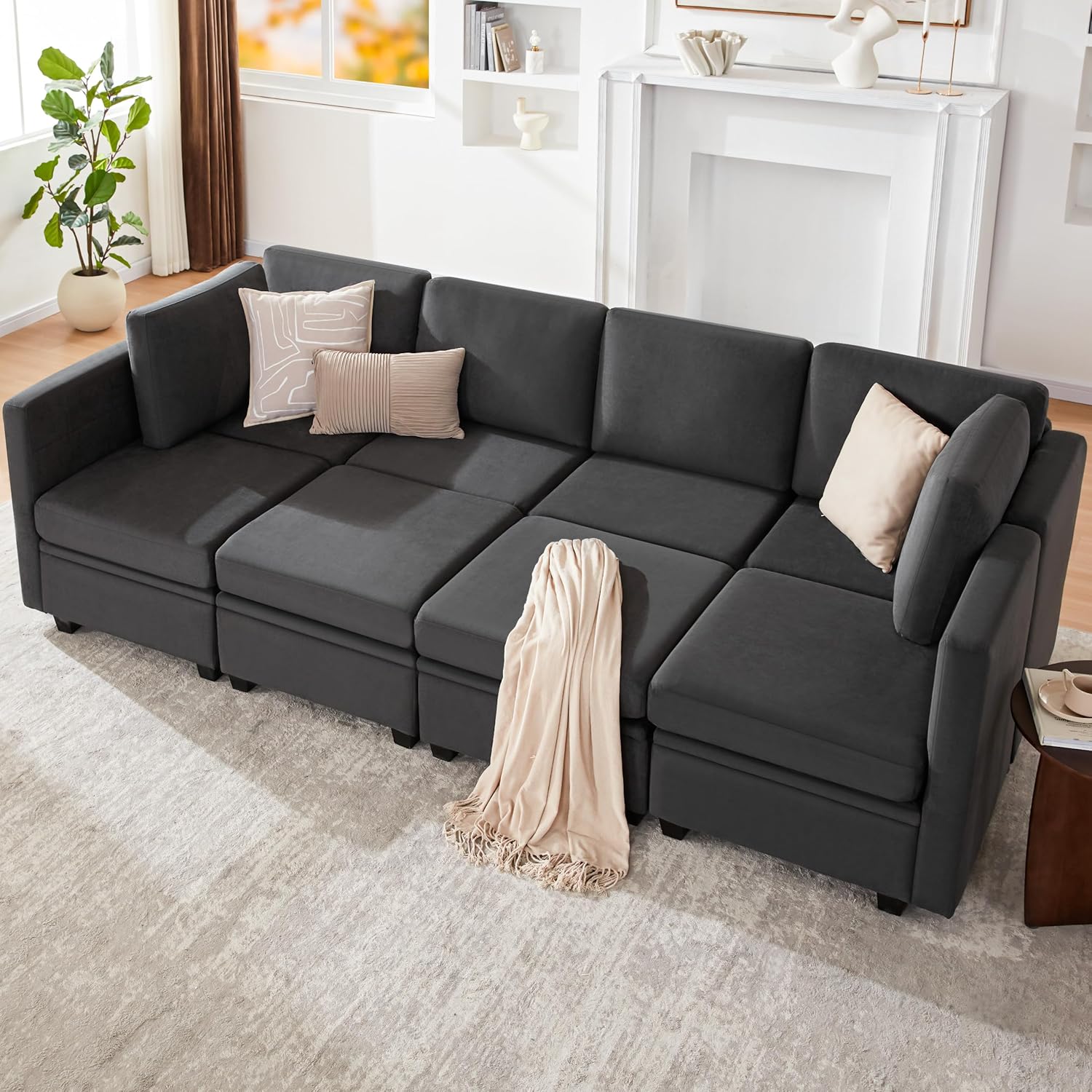 Modular Sectional Sleeper Sofa Bed, 8 Seat Couch With Storage, Reversible Chaise for Living Room, Darkgrey