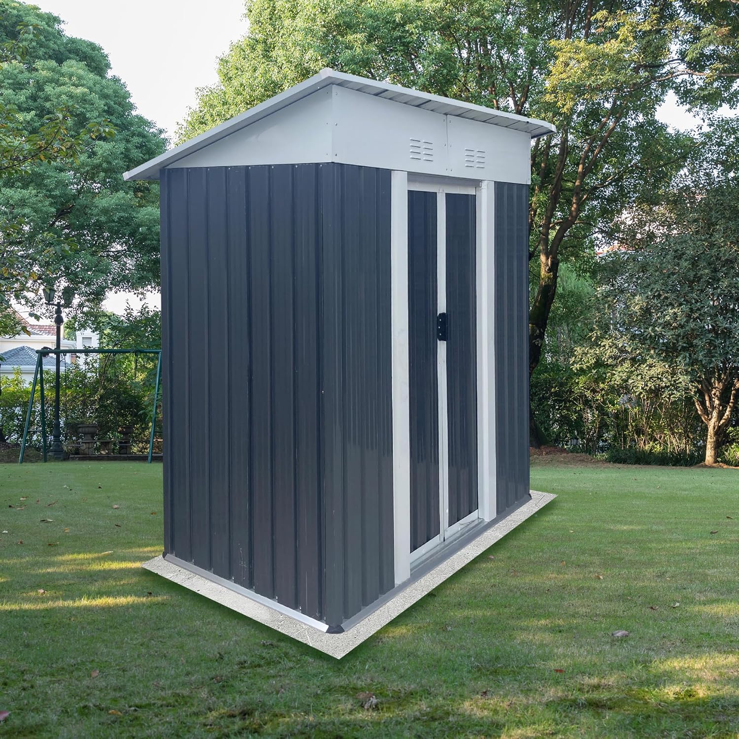 Ball & Cast 5x3FT Outdoor Storage Shed with Sloped Roof,Heavy Duty Metal Sheds with Sliding & Lockable Doors,Waterproof Tool Sheds for Garden,Backyard,Lawn,Easy to Assemble,Grey