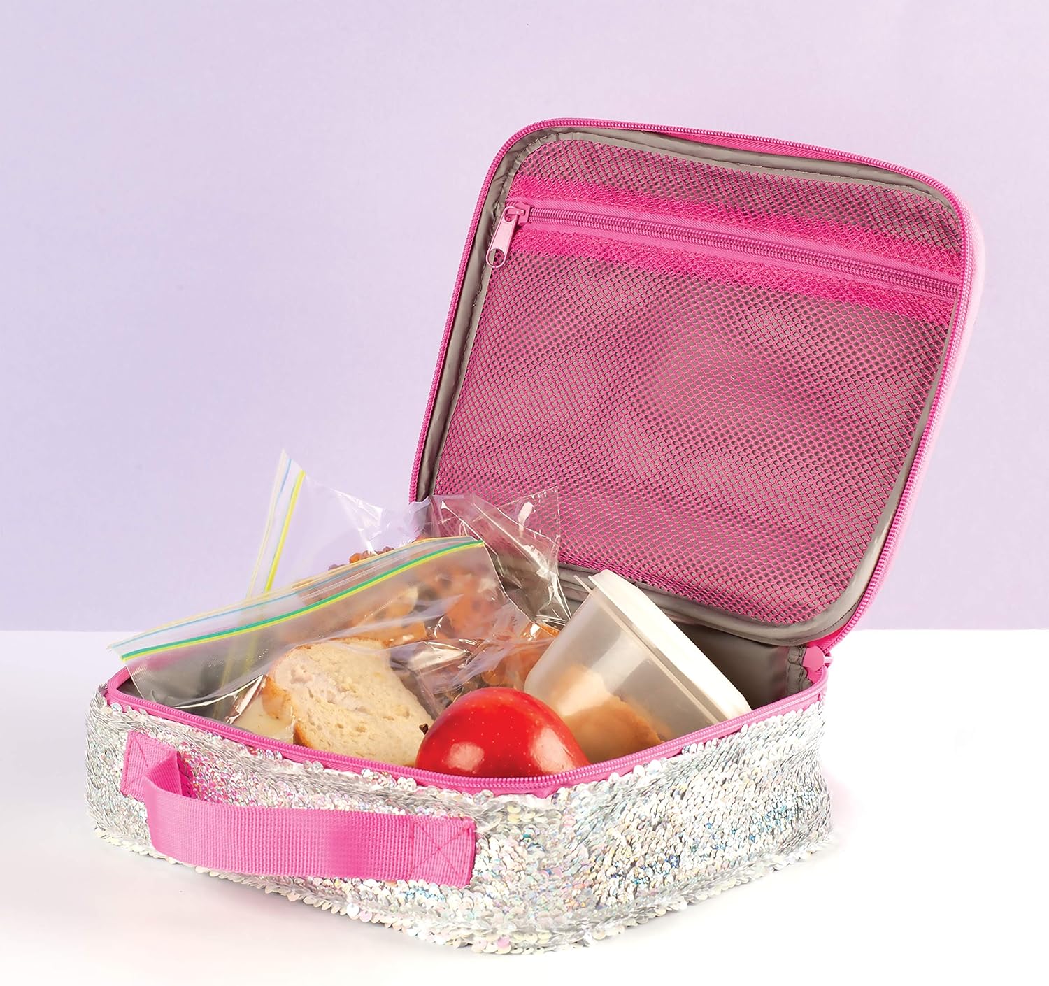 Style.Lab by Fashion Angels Magic Sequin Lunch Tote - Winky Eyes/Silver Holo