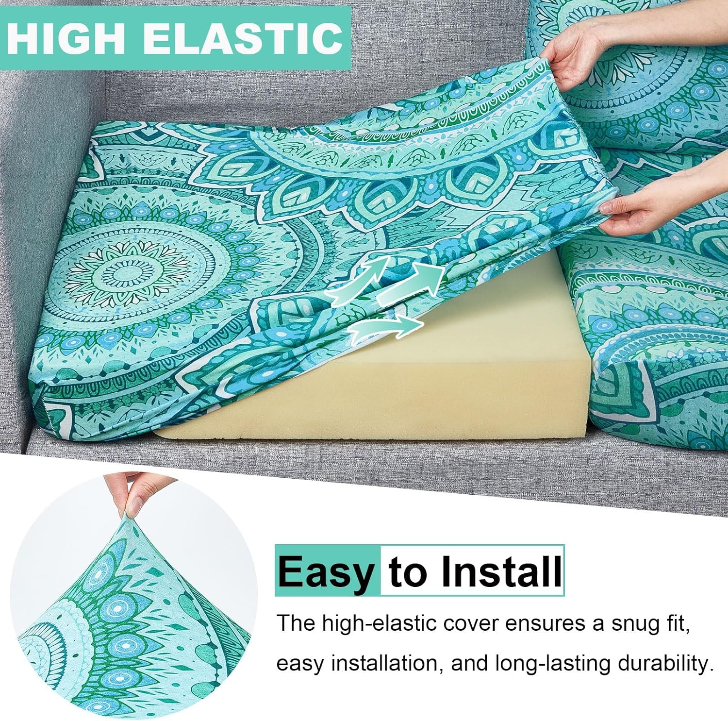 pickynproud 8pcs patio cushion covers stretch outdoor couch cushions slipcovers replacement washable furniture protector with elastic bottom sofa chair seat cover, teal teal 8pcs