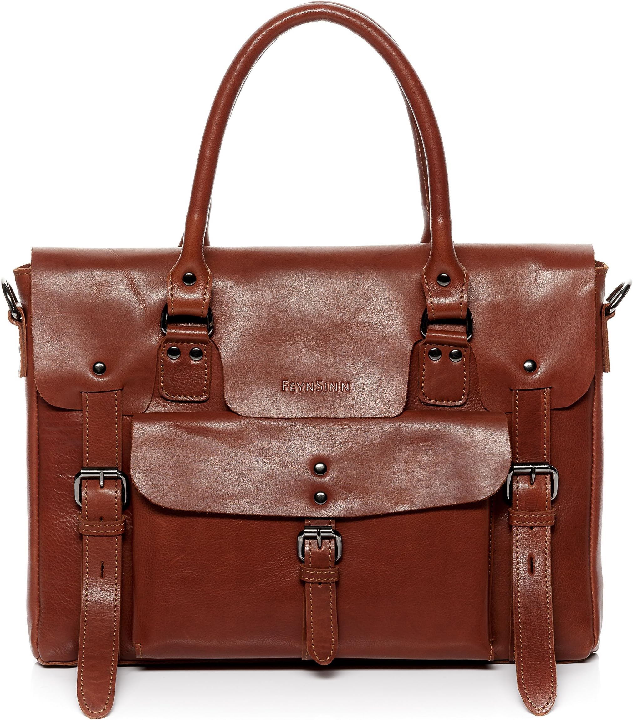 FEYNSINN Laptop Bag Phoenix Business Office Work Shoulder Bag Laptop case Real Leather 15" Laptop Portable Computer Briefcase Women Men Brown