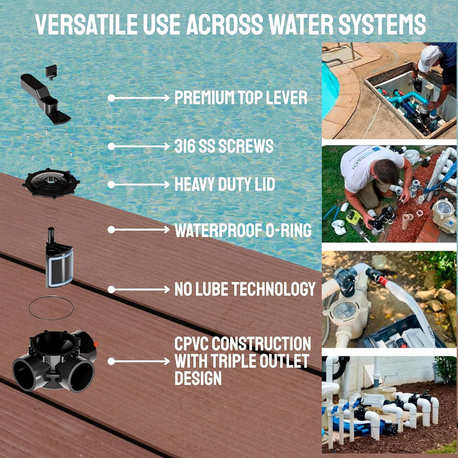 Swimming Pool 3 Way Valve 2 Inch - Positive Seal & Non Lube Diverter for Pools and Spas - Replacement for Jandy 4717 Valves (3 Way Valve, 2 Inch)