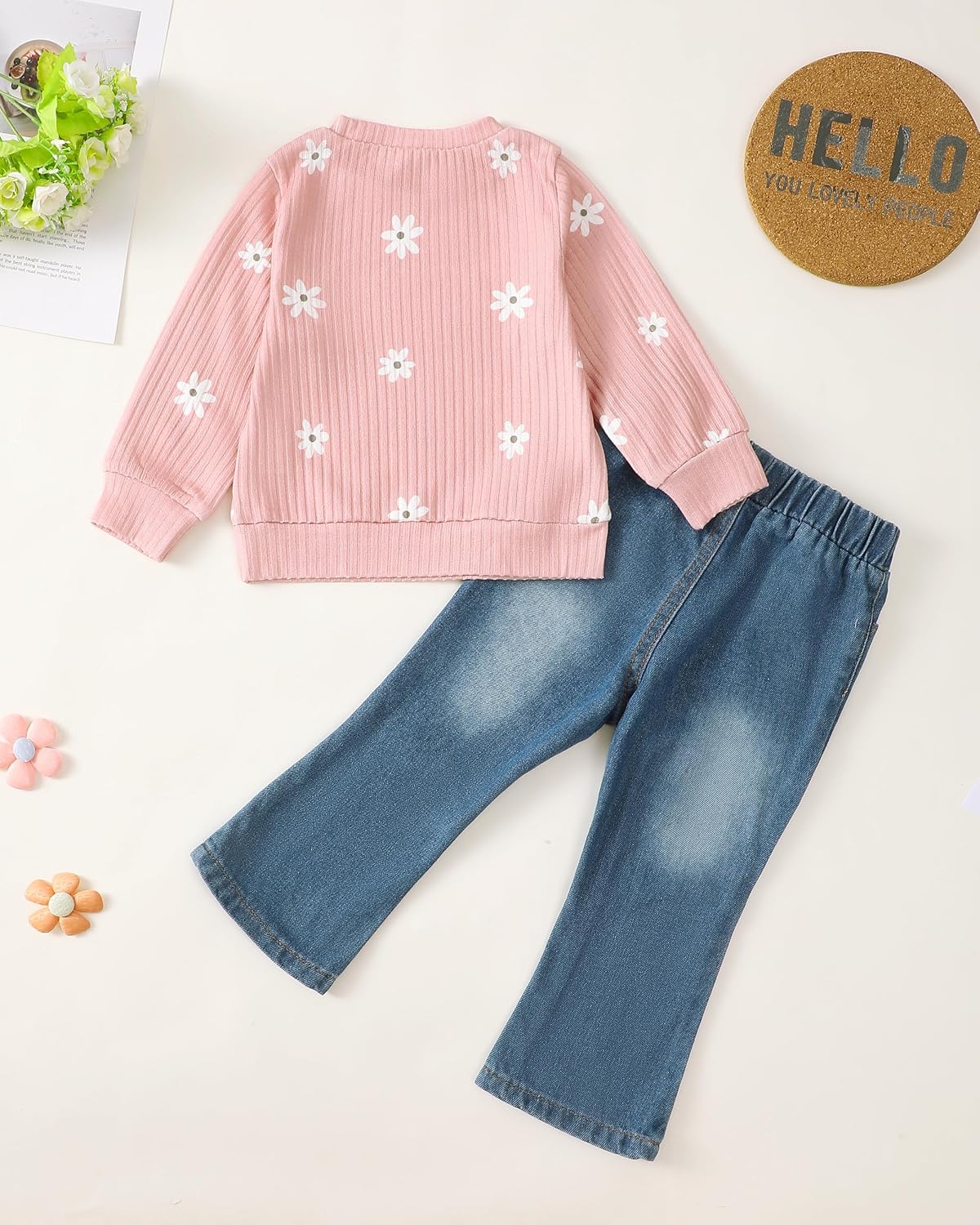 Baby Toddler Girl Clothes Outfits Kids Sweatshirt Jeans Set Denim Pants Little Girls Clothes Toddler Outfit for Girls