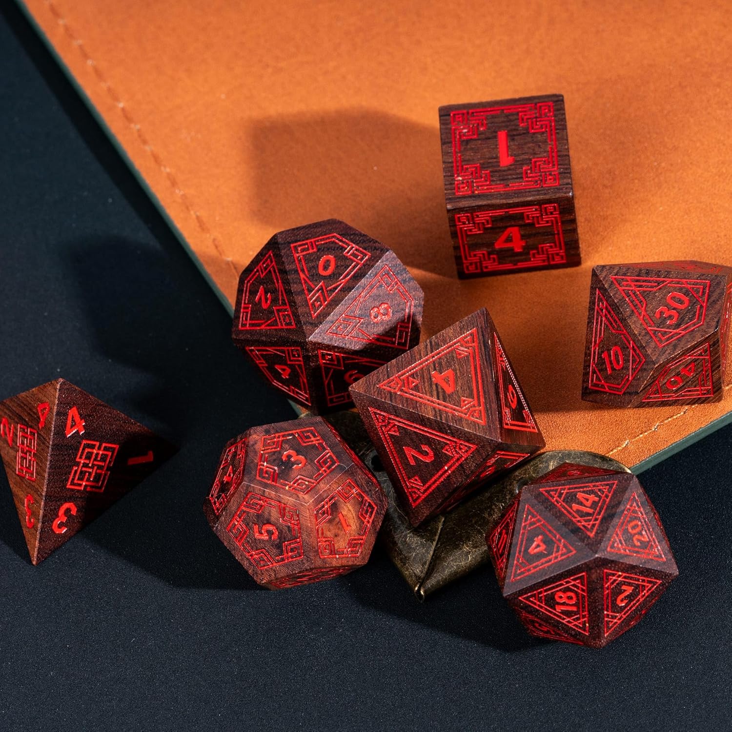 7Pcs DND Dice Set, Wooden Polyhedral D&D Dice Set with Metal Box for Role Playing Tabletop Games (Bubinga Wood)