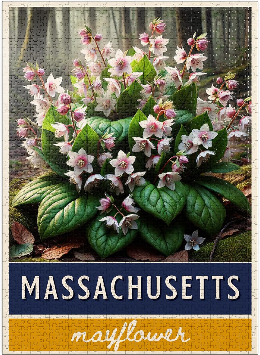 MyPuzzle State Flowers Series: Massachusetts, Mayflower - Premium 500 Piece Jigsaw Puzzle for Adults