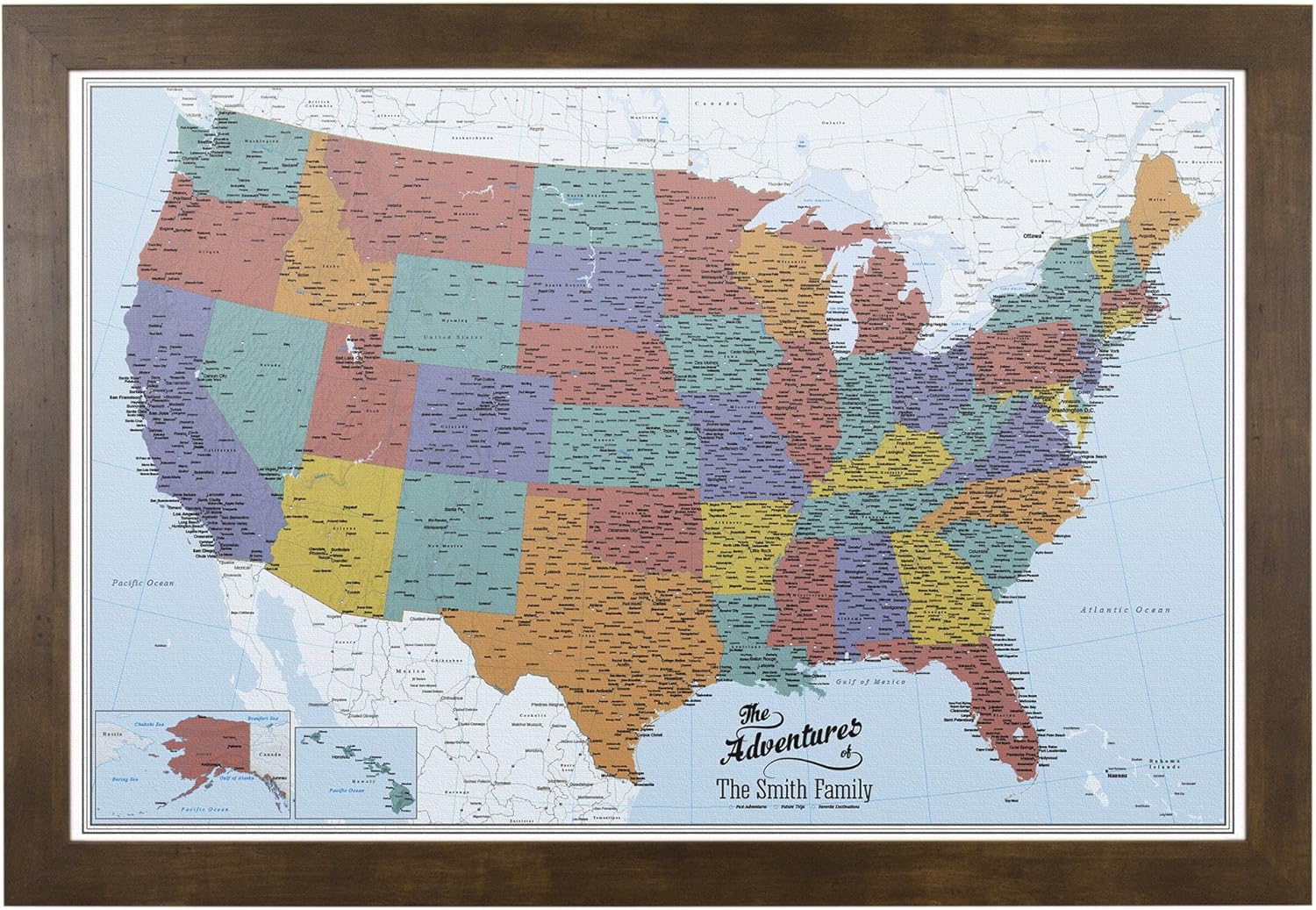 Push Pin Travel Maps Customizable Posters & Prints - Blue Oceans USA - Black Frame - Personalized Framed Pin Map, Arrives Ready to Hang with 150 Pins - Handcrafted in USA - 27.5" x 39.5"