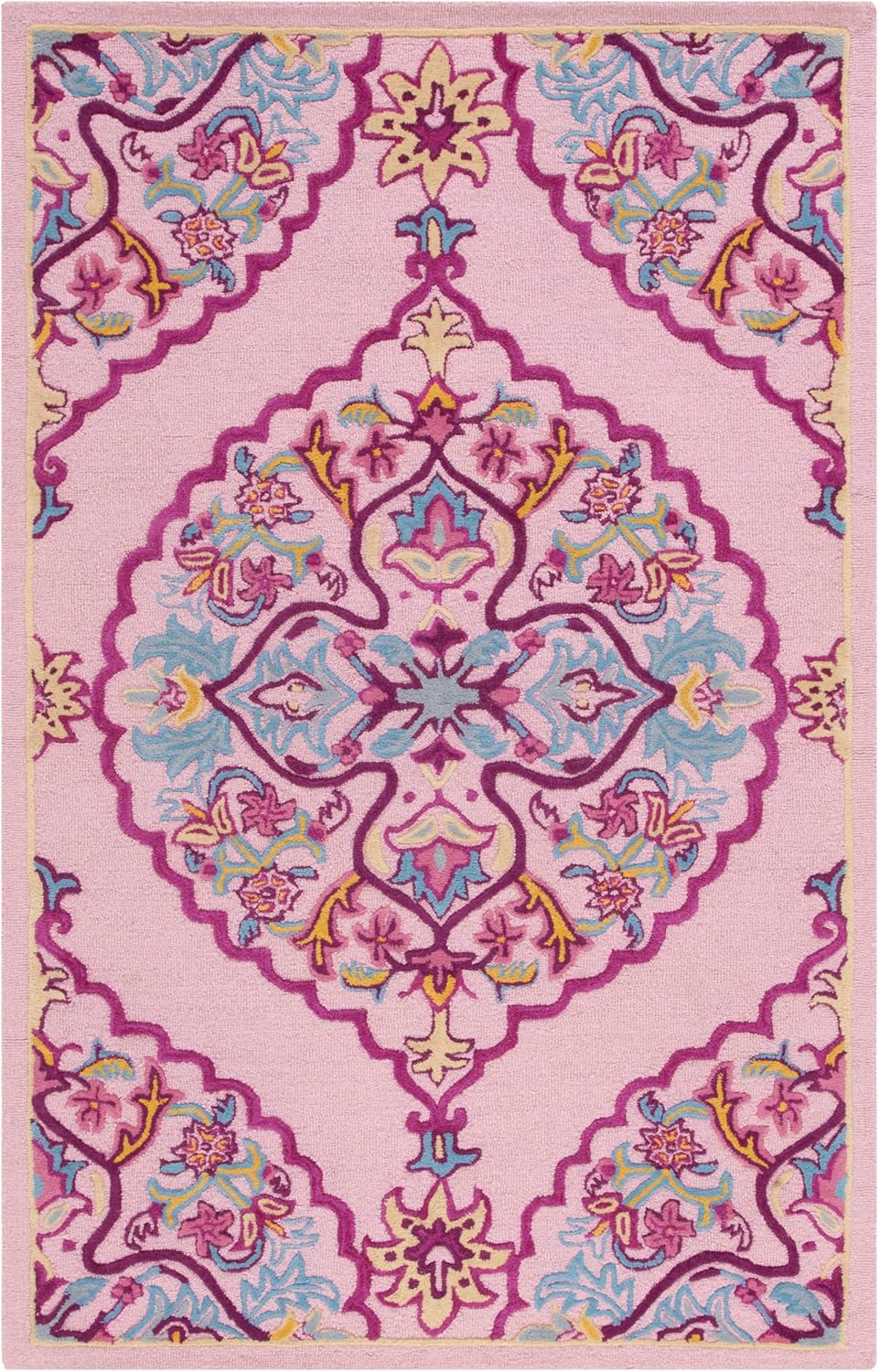 SAFAVIEH Bellagio Collection 5' x 8' Pink/Multi BLG605A Handmade Medallion Premium Wool Area Rug