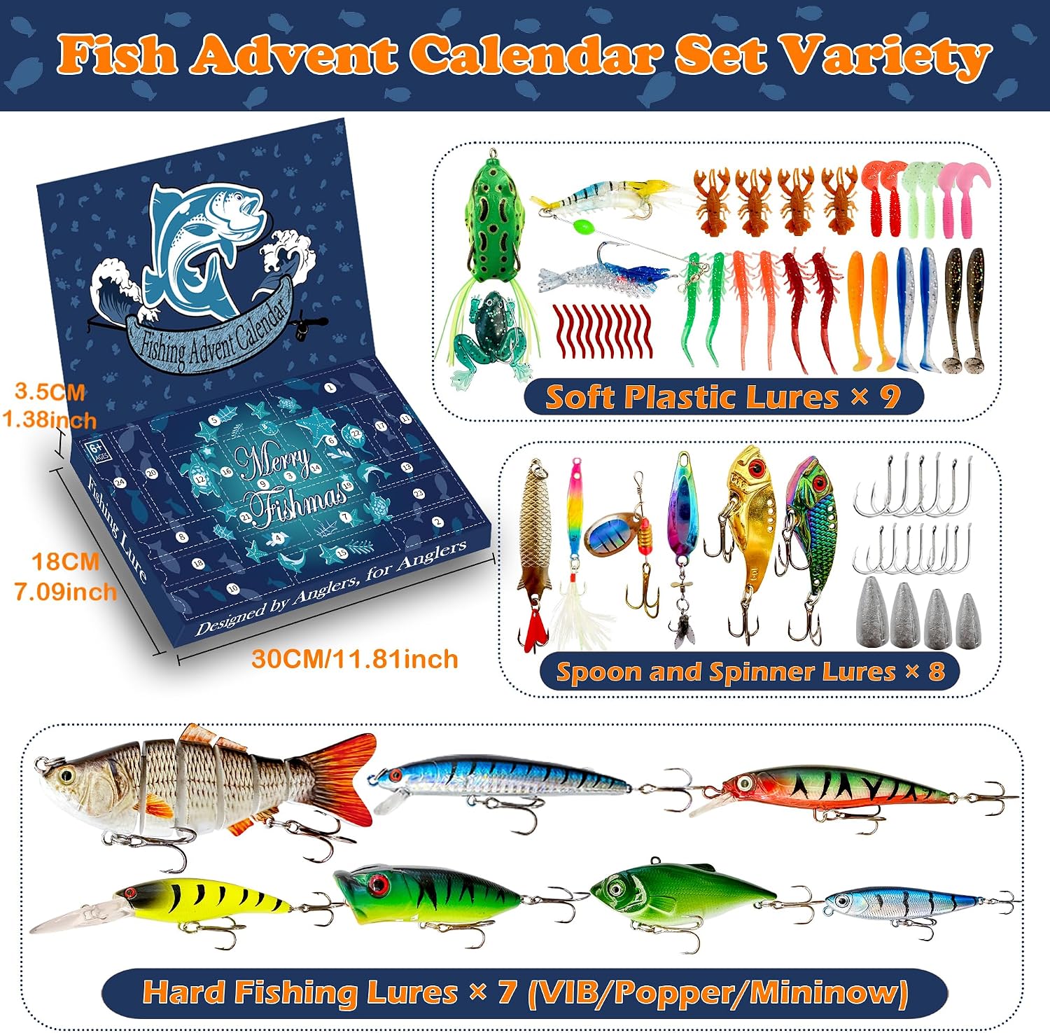 Fishing Advent Calendar 2026, 24 Days of Fishing Lure Christmas Countdown, Lifelike Multi Jointed Swimbait Set, Suitable Gifts For Anglers Adult Men Fishermen Dads Father Granpa Brother Boyfriend