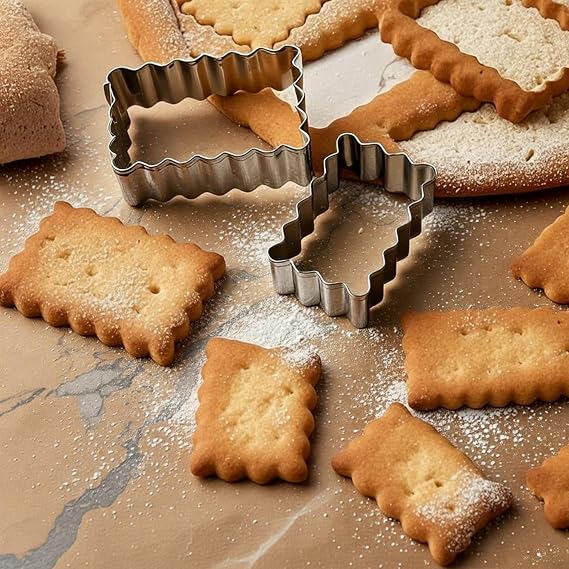 11Pcs Scalloped Cookie Cutter Set, Assorted Sizes-Include3 Square,3 Rectangle and 5 Round Fondant Molds,Reusable with Jagged Edge Design for a Special Event Holiday Everyday Treat (11Pcs)