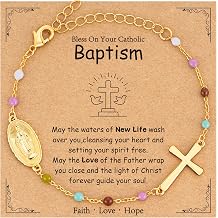 Catholic First Communion Confirmation Baptism Godmother Gifts Virgin Mary Cross Rosary Beads Charm Bracelet, Christian Jewelry for Girls and Women