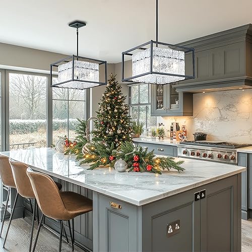 Miniatura 41 de IKK Candelabros rectangulares modernos de cristal negro para comedor, 42 pulgadas de largo, rectangular, de cristal ondulado, iluminación lineal