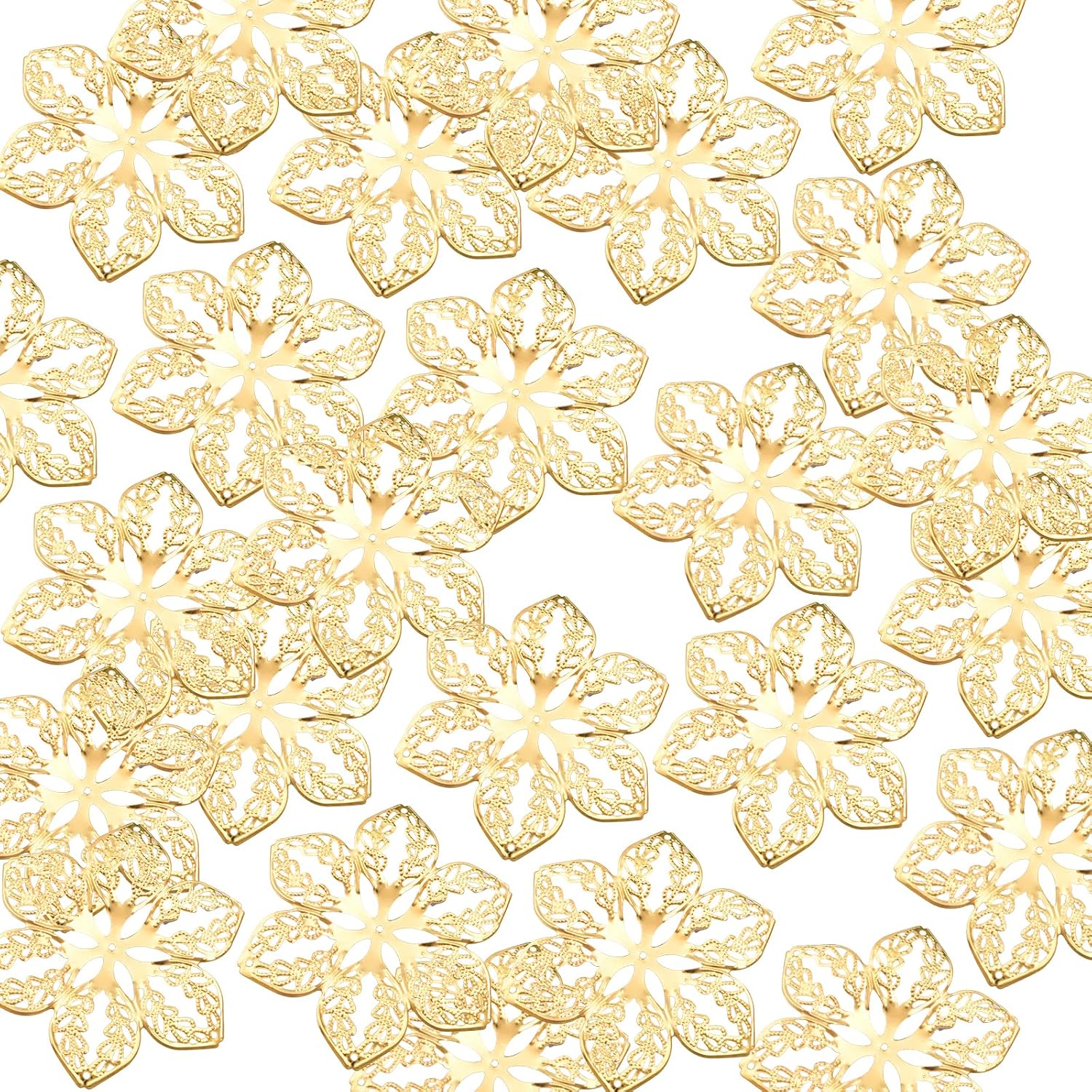 100pieces Metal Filigree Flower Connectors for Jewelry Crafting Mixed Colors Hollow Florals Wraps Headwear Accessories