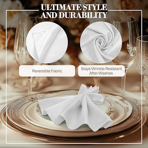 Miniatura 3 de Ultimate Textile -1 docena - Reversible Shantung Satin - Majestic - Servilletas de tela Majestic de 17 x 17 pulgadas, color blanco