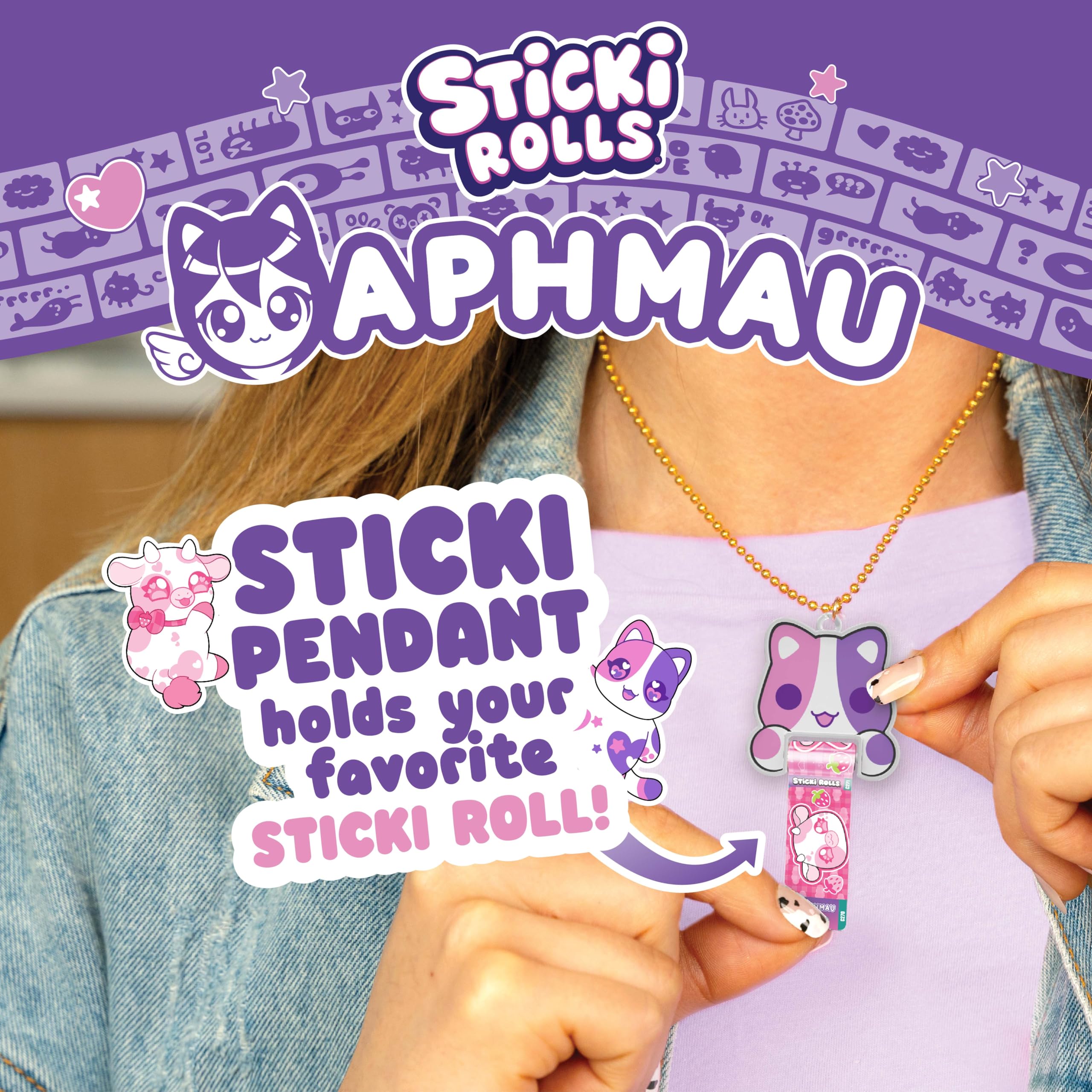 Sticki Rolls x Aphmau Ciondolo & Bracciale Set, Edizione Limitata, Include 120 Adesivi, Ciondolo Olografico Aphmau & Braccialetto, da Collezione Kawaii Divertimento!