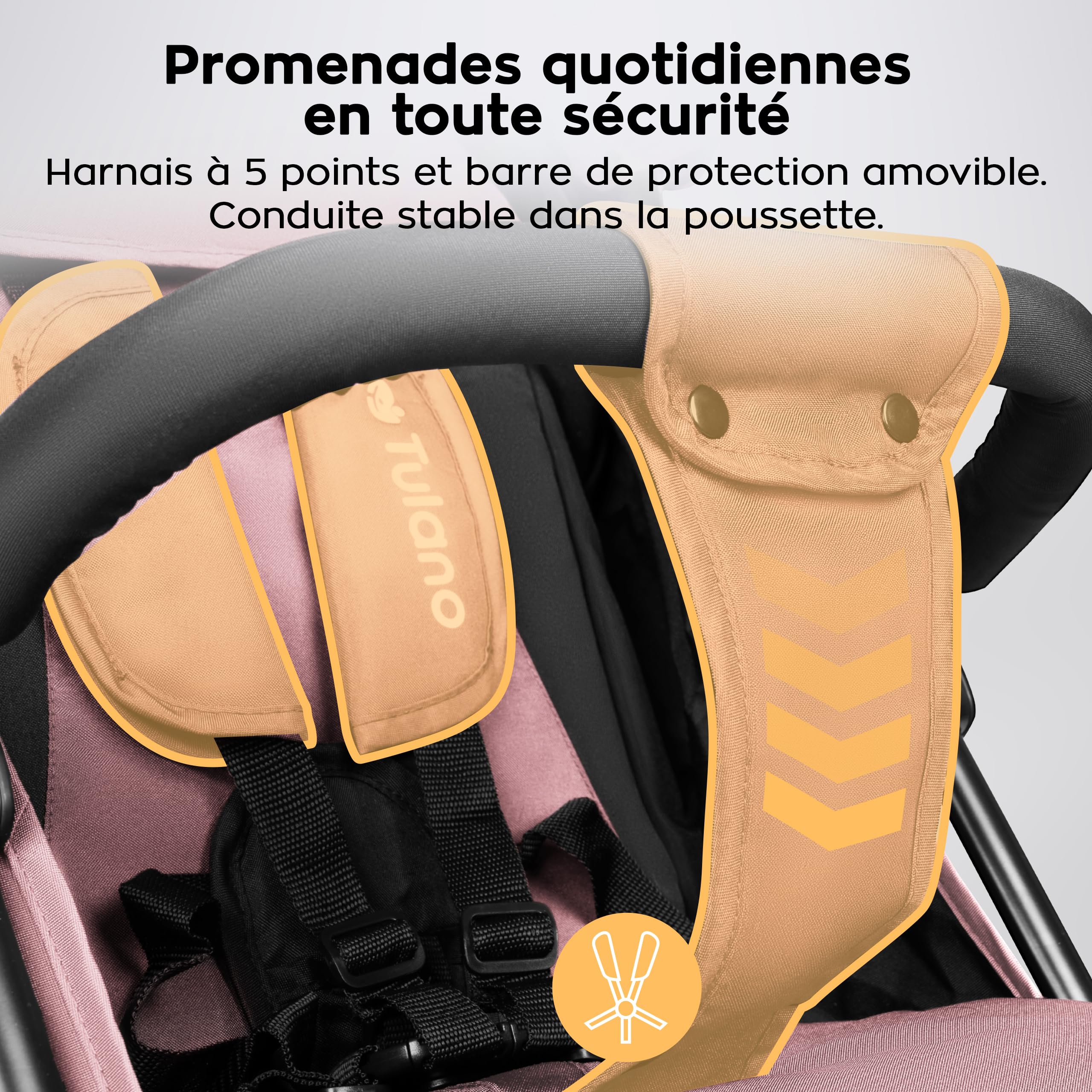 TULANO Davos 35 Poussette Canne Légère et Pliable – Poussette Citadine jusqu'à 22 kg (4 ans) – Dossier Inclinable avec Canopy XXL et Chancelière – Tissu Imperméable – Rose