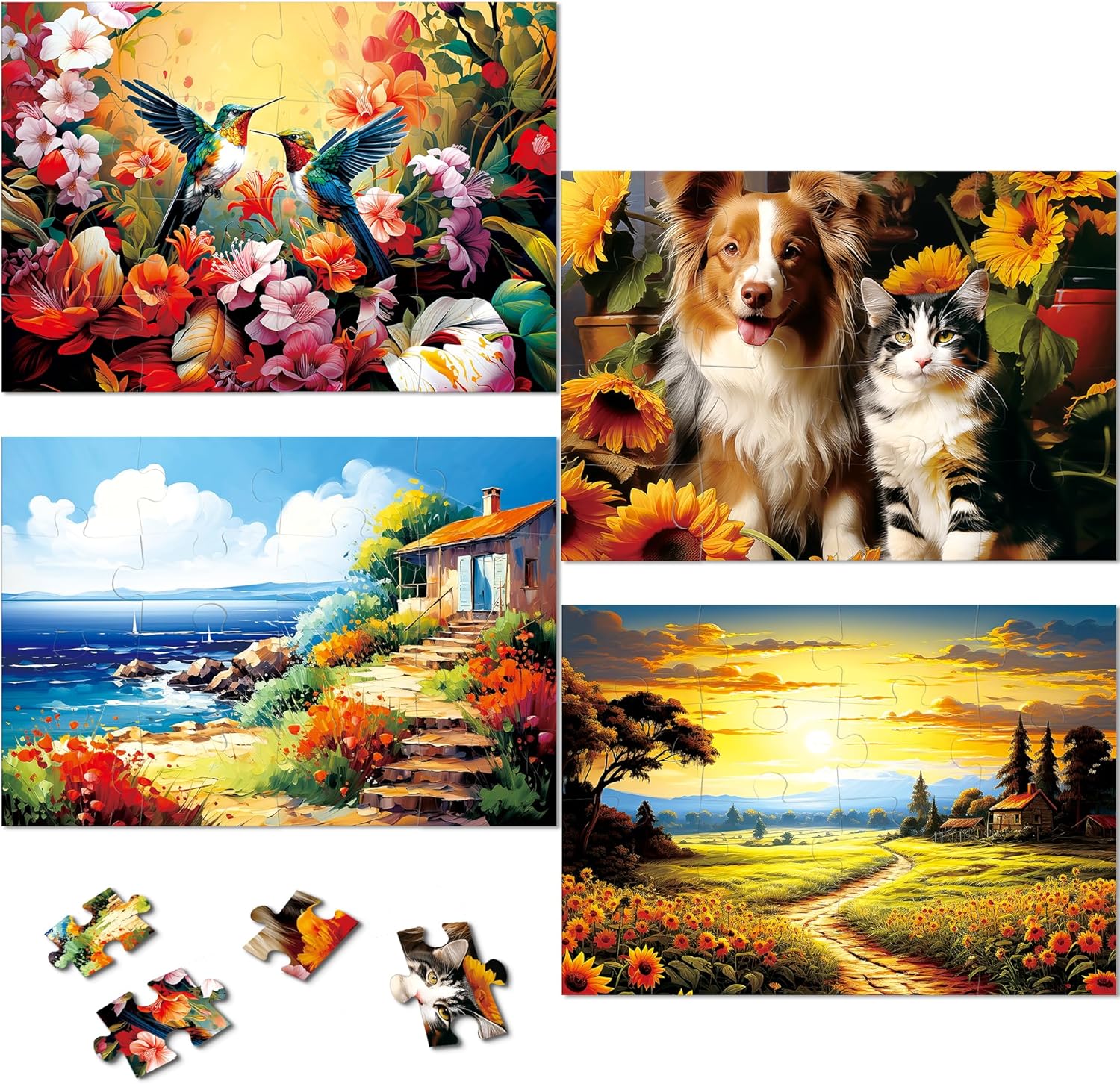HemerVows Large Piece Puzzles for Seniors 4 Pack 16 Large