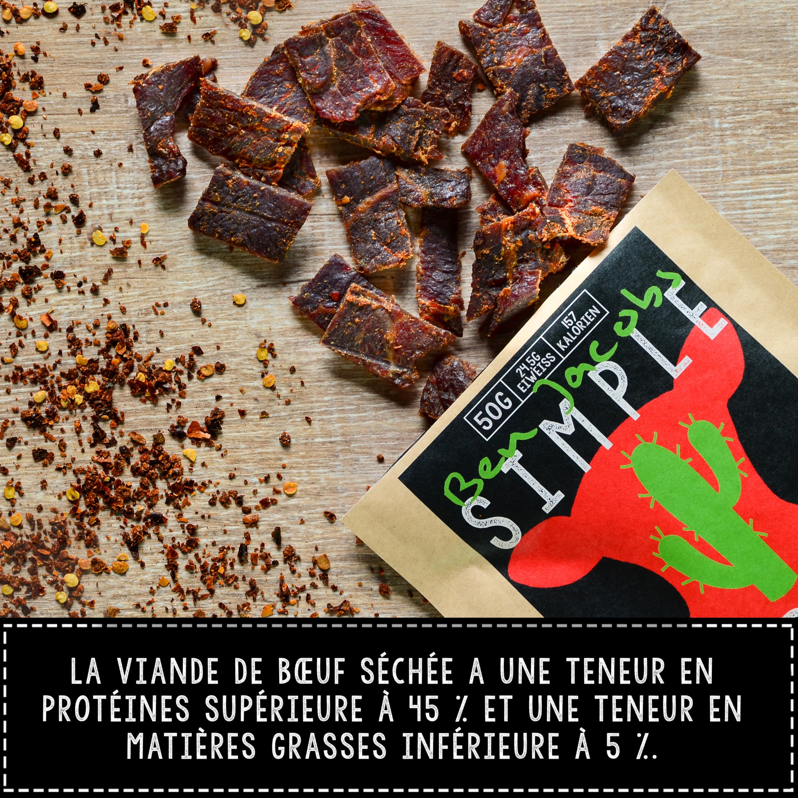 Beef Jerky Big Sample Box 5 x 50g, bœuf nourri à l'herbe autrichien de qualité supérieure, sans additifs ni conservateurs (Mixed Flavors)