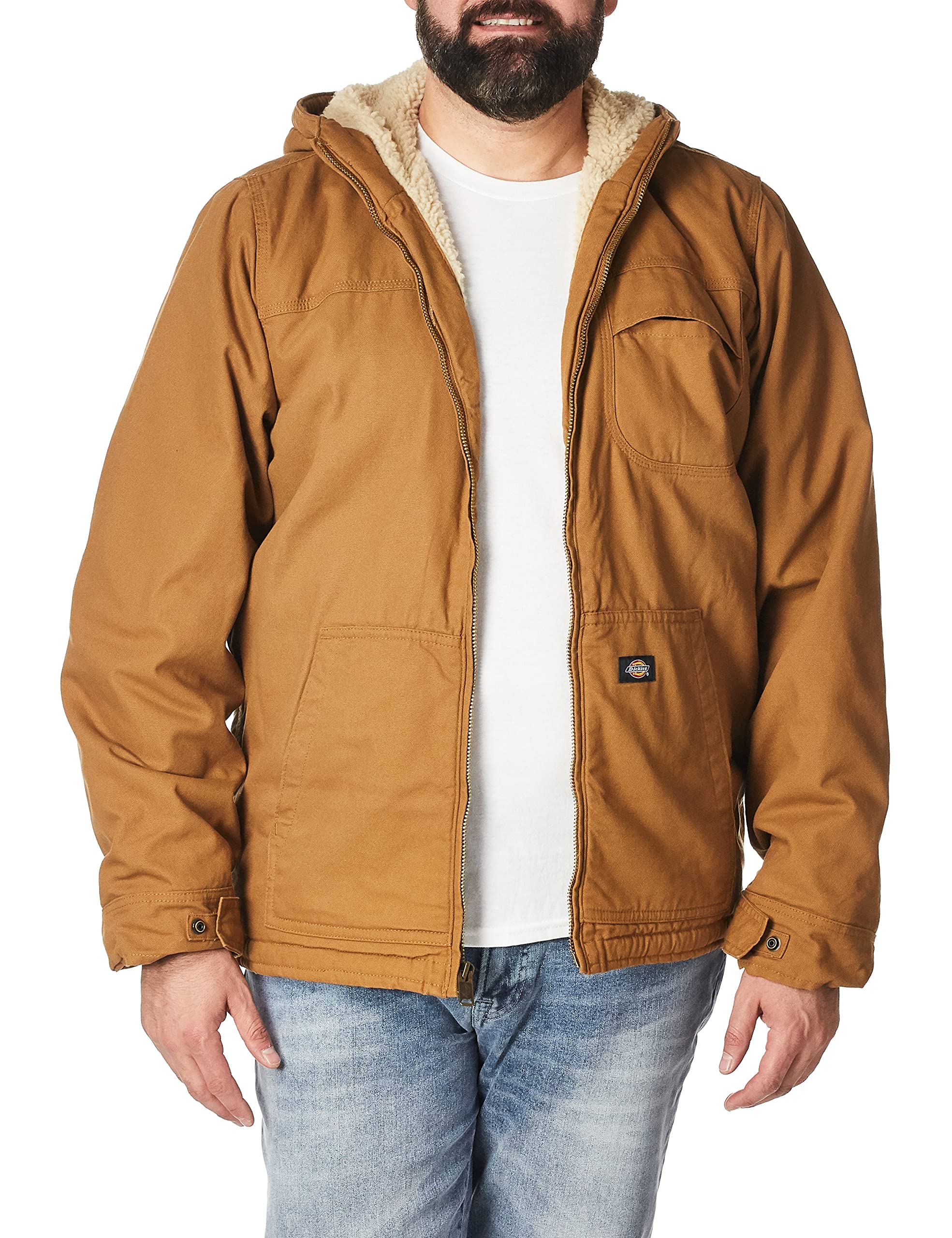 Dickies Men's Regular Big-Tall Sanded Duck Sherpa Lined Hooded Jacket