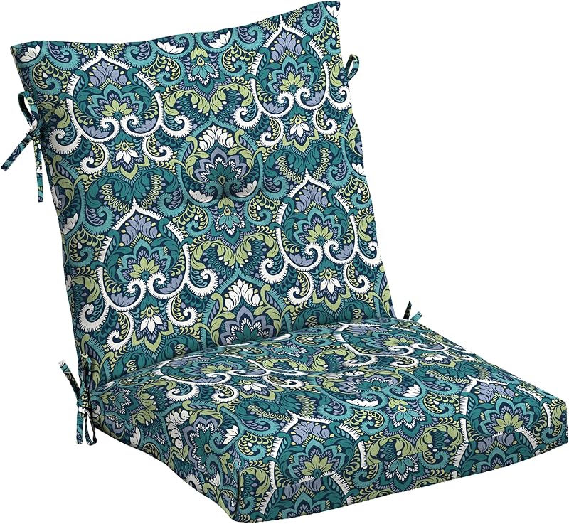 Arden Outdoor Plush Modern Tufted Blowfill Dining Chair Cushion, 21 x 40, Water Repellent, Fade Resistant, Tufted Cushion for Dining and Bistro Chairs, Sapphire Aurora Blue Damask | Plush comfort, Rain-Proof, Fade Resistant, Tufted Cushion for Dining and Bistro Chairs, Mold and Mildew Resistant