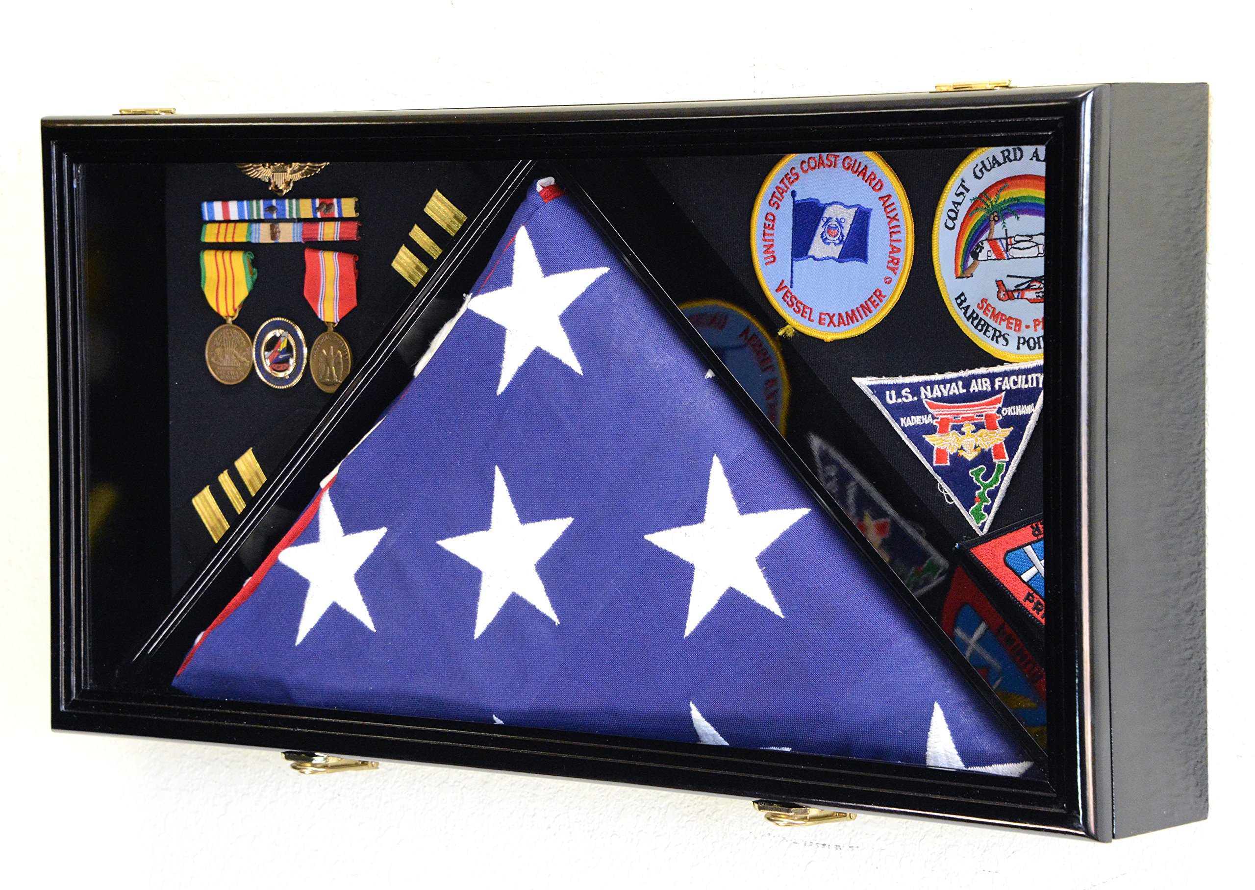 sfDisplay.com,LLC. Große Flagge & Medaillen Military Pins Patches Insignia für bis zu 5 x 9 Flagge Display Fall Rahmen Schrank Shadowbox Black Finish
