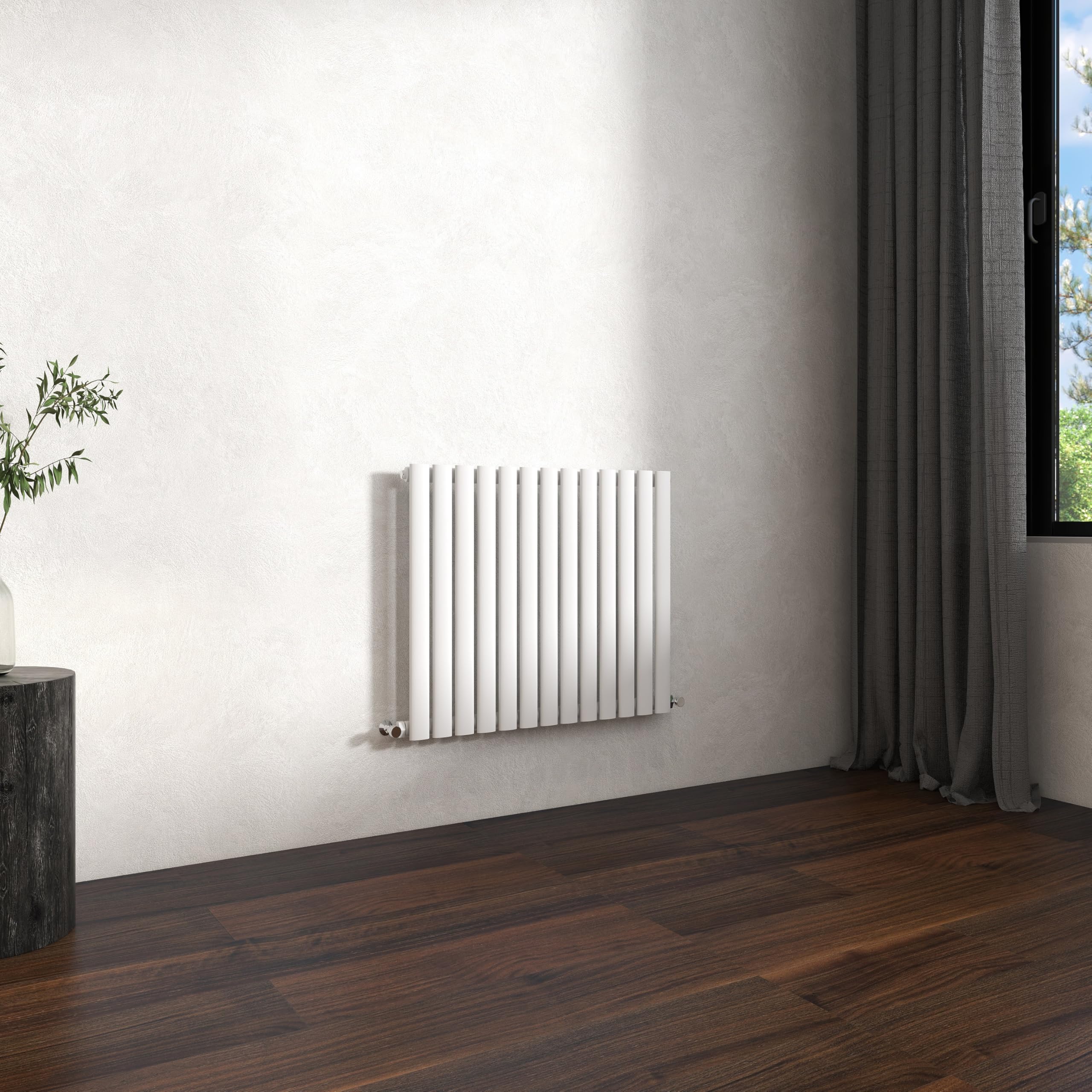 Traditional Horizontal Oval Column Radiator, 600x767mm Gloss White Modern Heating Radiators, Single Panel Wall Mounted Heater Rads, Perfect for UK Hallway, Living Room & Bathroom Central Heating