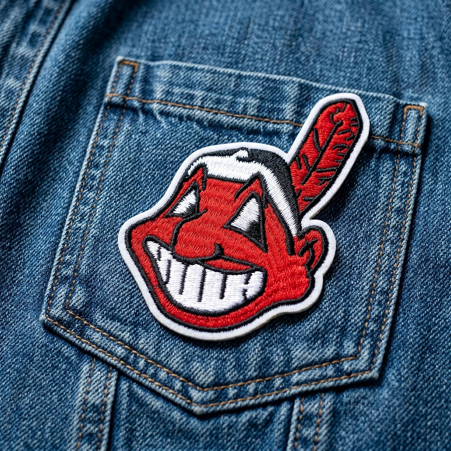 3 Pcs 3"x2" Indians Head Embroidered Patch - Cotton Iron On Sew On Applique for Jackets Shirts Jeans Backpacks DIY Crafts