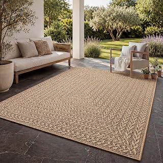 Taracarpet In- & Outdoor Teppich Wohnzimmer im Boho Jute-Look wetterfest für Balkon, Terrasse, Wintergarten, Schlafzimmer, Küche - Strapazierfähig & Robust und Pflegeleicht beige 3 120x160 cm