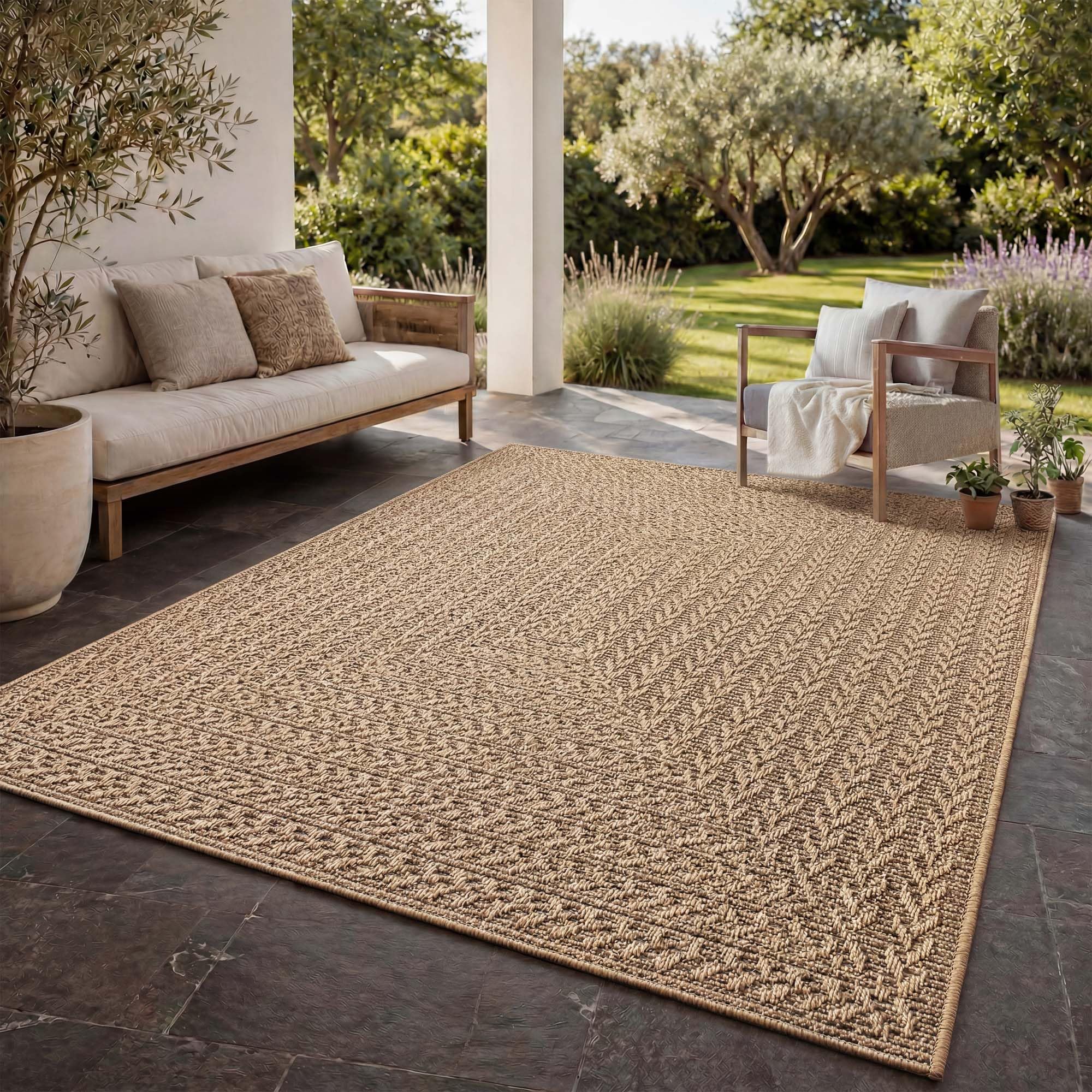 Taracarpet In- & Outdoor Teppich Wohnzimmer im Boho Jute-Look wetterfest für Balkon, Terrasse, Wintergarten, Schlafzimmer, Küche - Strapazierfähig & Robust und Pflegeleicht beige 3 200x280 cm