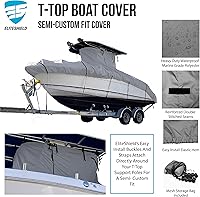 Vista 2 de Eliteshield Cubierta resistente para lancha con parte superior en T, se adapta a una consola central de 24 pies a 26 pies de largo con parte Gris