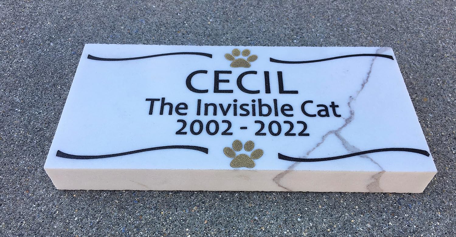 Personalized Engraved Memorial Plaque for Cat, 8 inch x 4 inch Pet Memorial Marble sign