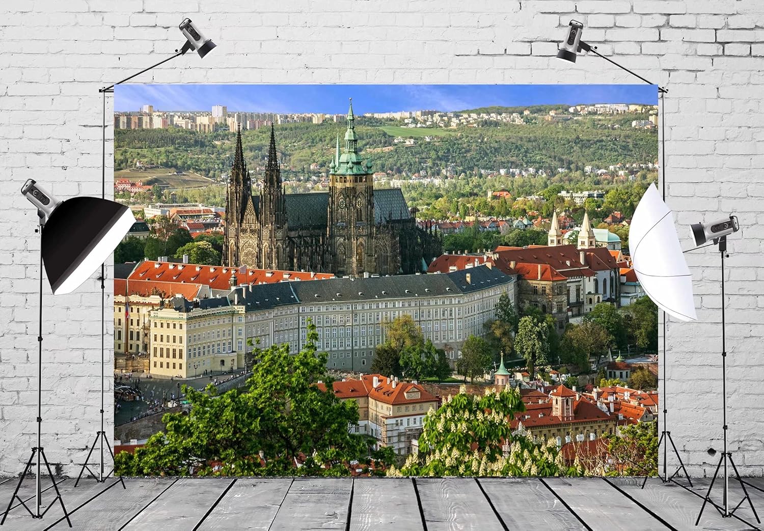 10x6.5ft Fabric St. Vitus Cathedral Backdrop Prague Castle Czech Landmark Photography Background Travel Tourist Attraction Pictures Banner Nature Tapestry Birthday Party Decorations Photo Props