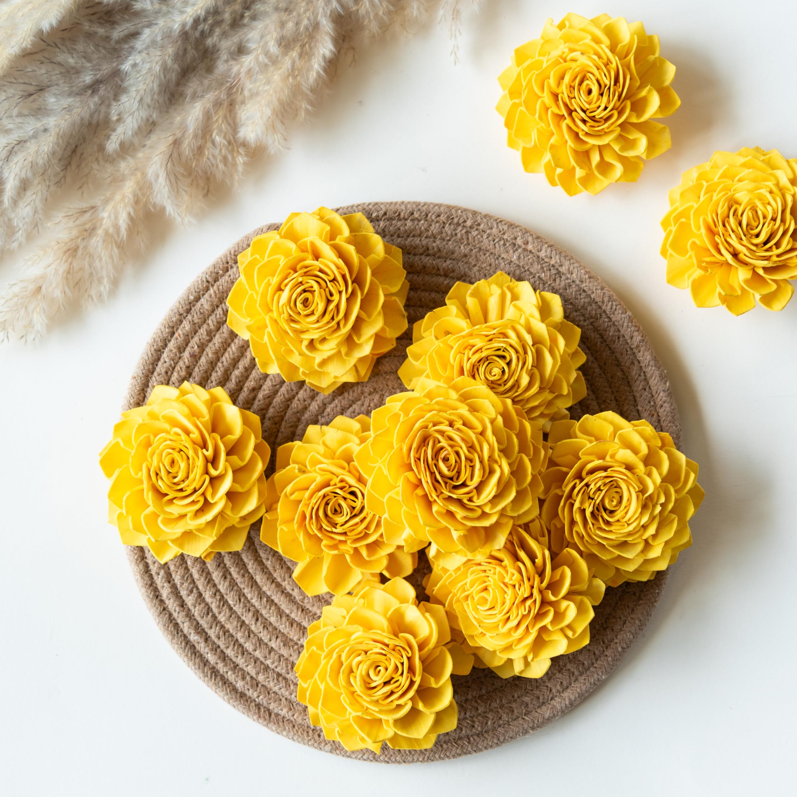 Flowers and Fillers || Yellow Sola Wood Flowers (Pack of 10)| Natural Dried Flower | Eco-Friendly Flowers for Home, Office, Bedroom, Table Decoration and Craft Items Corner (Without Vase Pot)-image-31