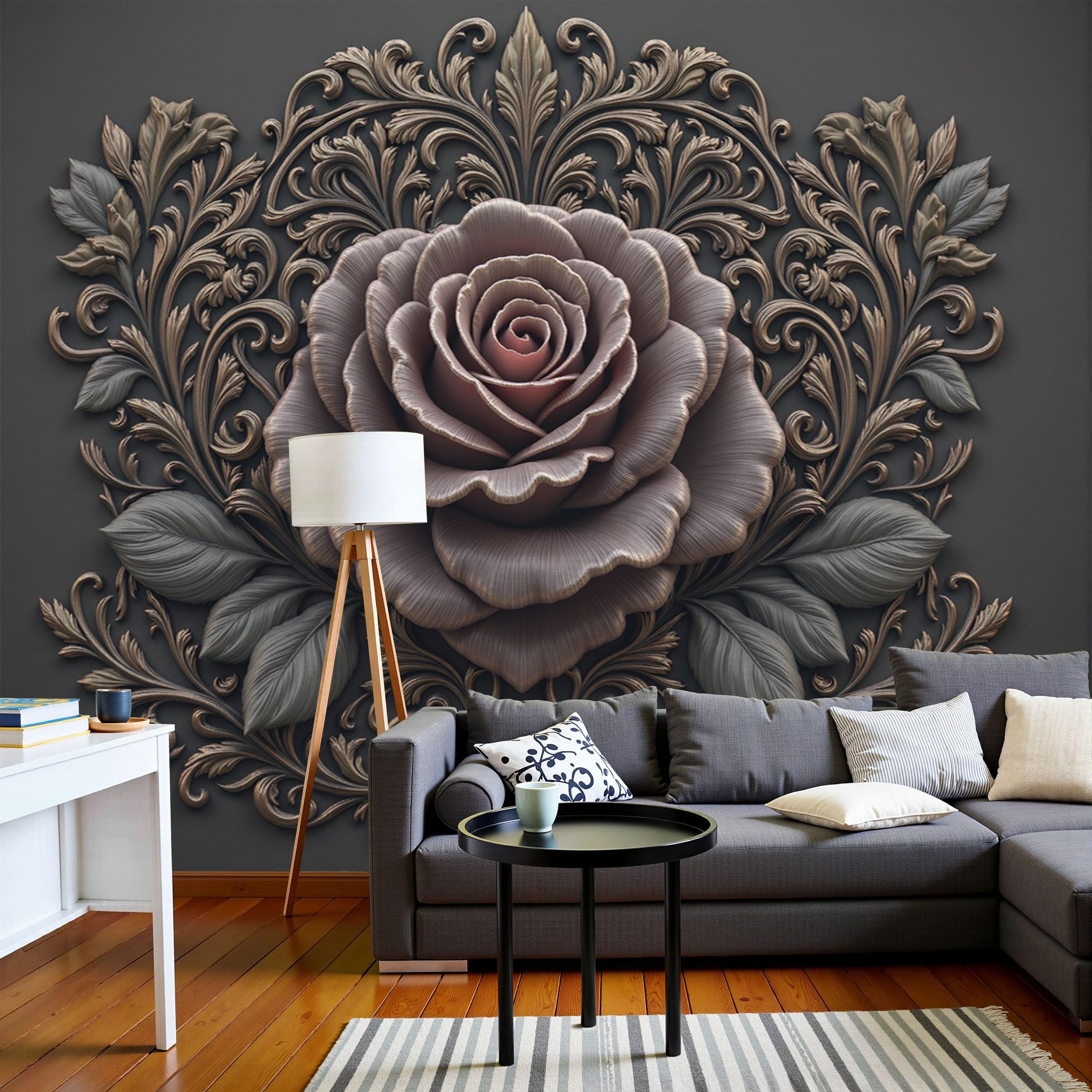 Mural fresque plantes médiévales pour transformer l'ambiance du salon
