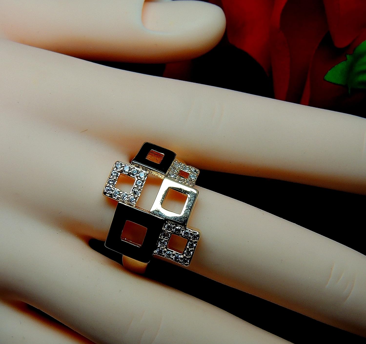 Geo Modern Fashion Ring for Women by Ginger Lyne |Rose Gold and Black Plated Geometric Designer Style Ring for Her | Gift for Ladies