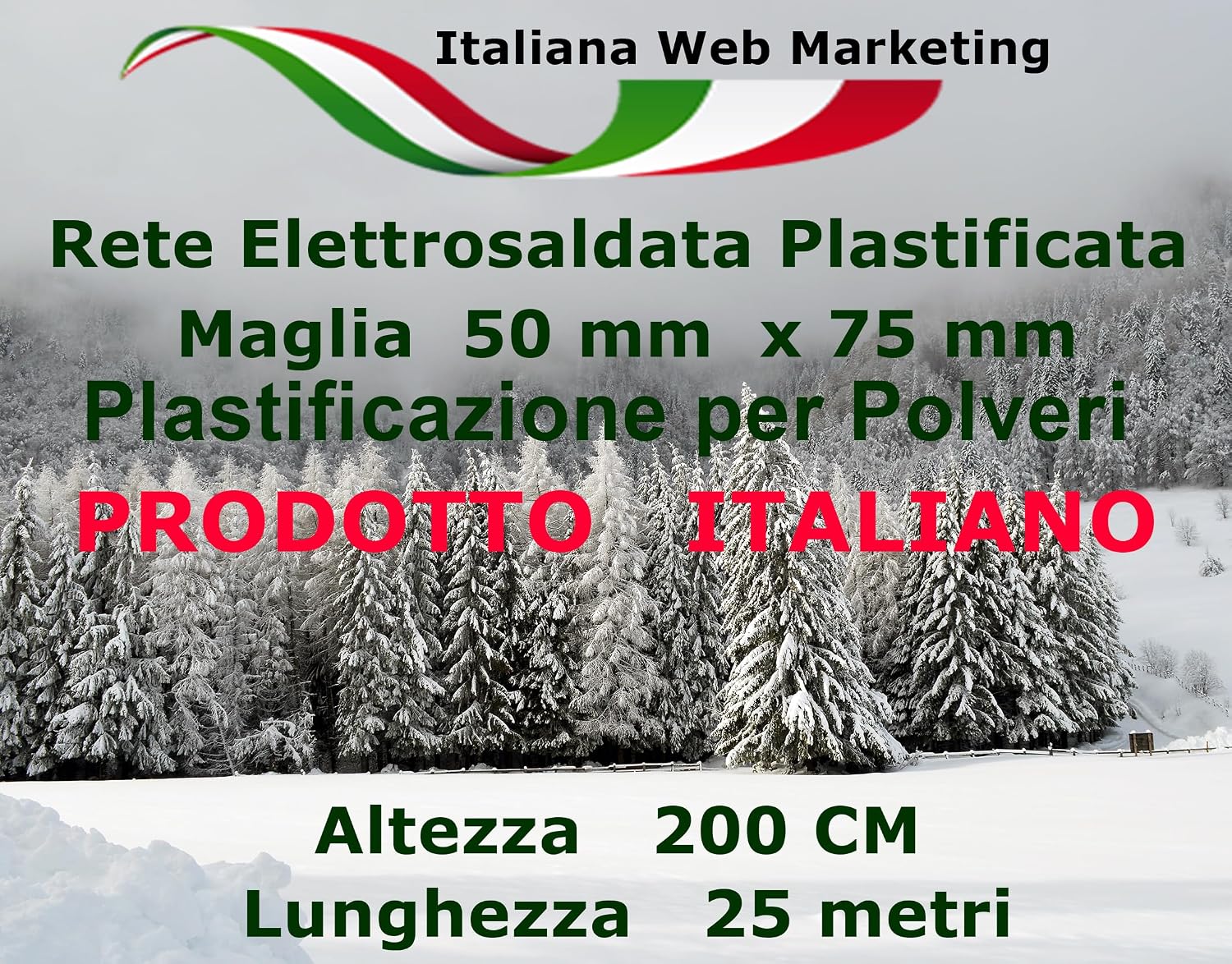 Rotolo rete metallica zincata plastificata 25 m, h 200 cm