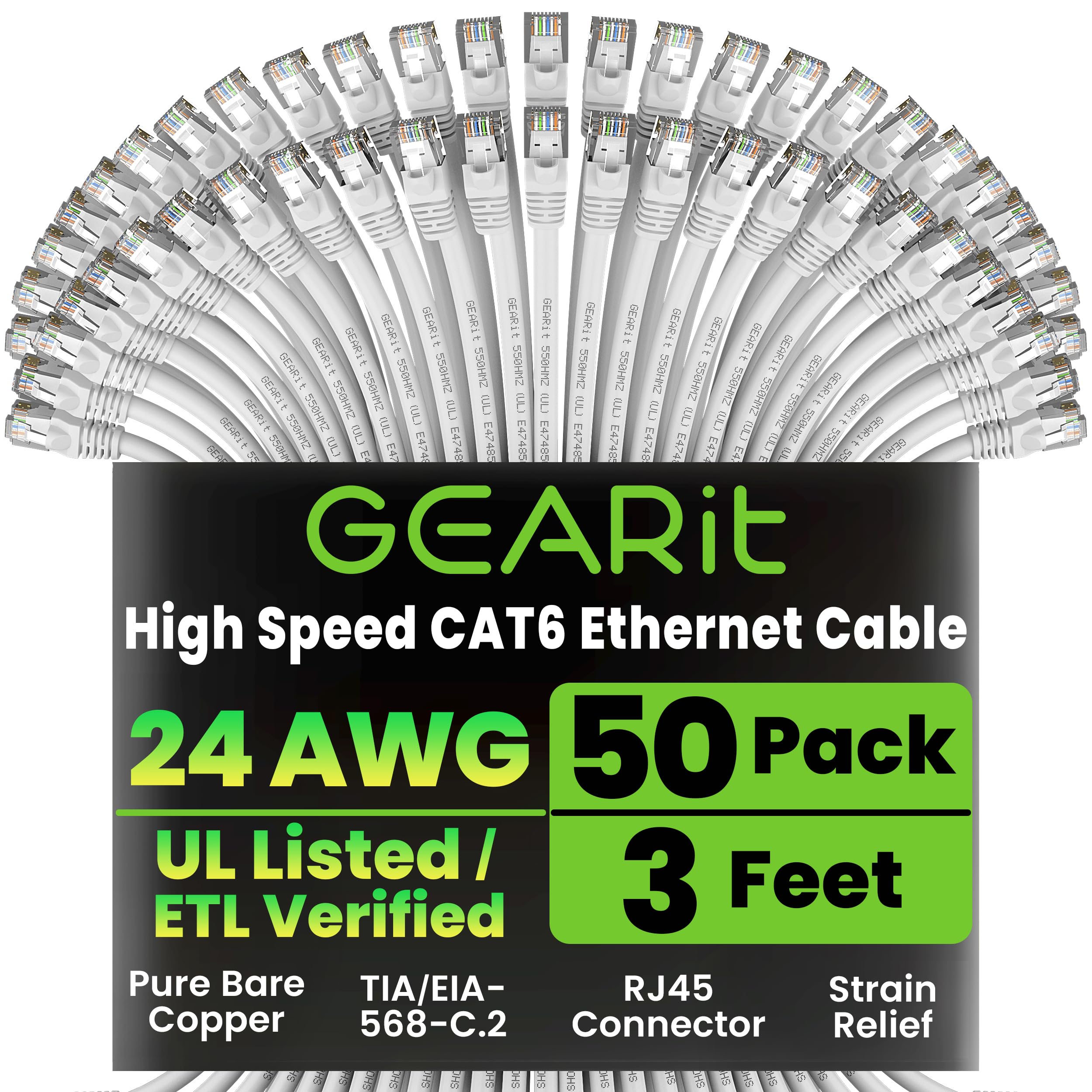 GEARit Cat6 Patch Cables Cat 6 Ethernet Cable 1 ft 50-Pack Blue — Amazon image 11