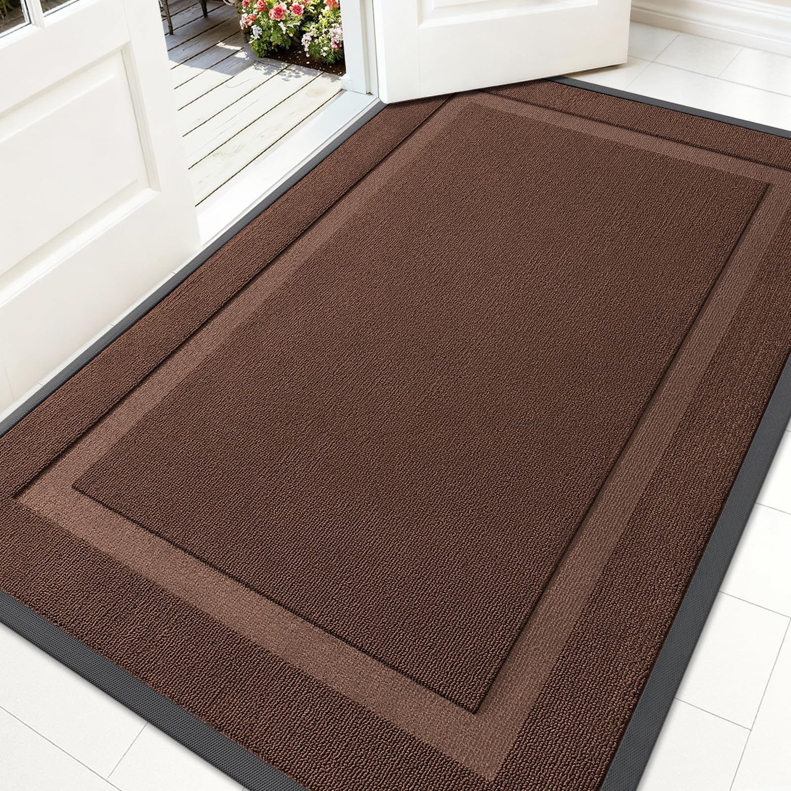 OLANLY Front Door Mat Outside 71x47, All-Season Heavy-Duty Rubber Doormat | Chocolate Brown, Absorbent, Stain and Fade Resistant, Non-Slip Backing, Low-Profile Indoor Outdoor Floor Mat for Entryway