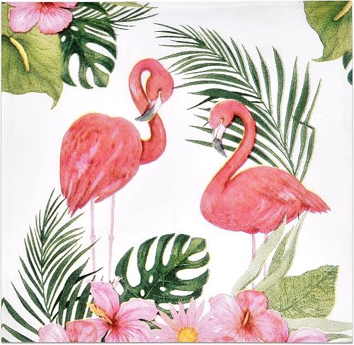 Gift Boutique 100 Pink Flamingo Cocktail Beverage Napkins Disposable Paper Tropical Flamingos Hawaiian Luau Beach Dessert Napkin for Summer Pool Nautical Wedding Bridal & Birthday Party Supplies Deco