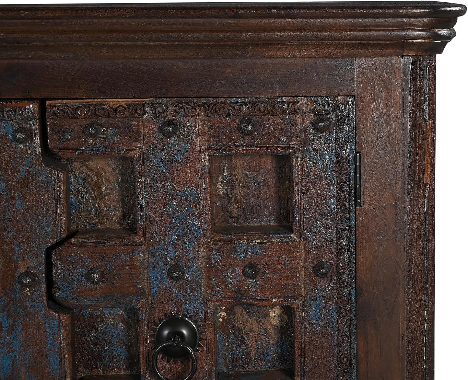 Dark Brown Carved Lattice 2-Door Solid Wood Sideboard Storage Cabinet