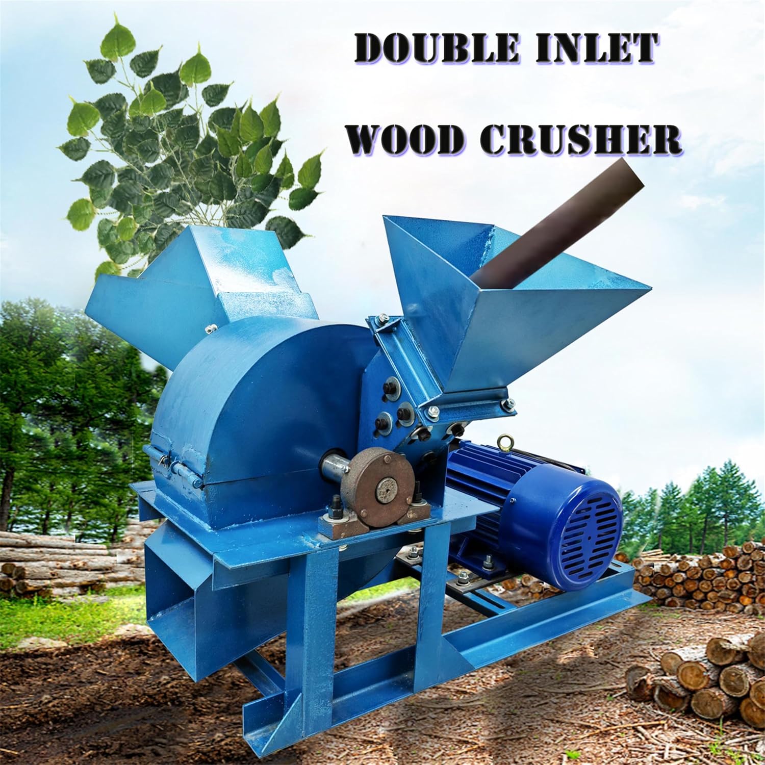 220V Double Inlet Wood Crusher Sawdust and Branch Crusher 4.5KW Wood Processing Production Capacity 300-500kg/h