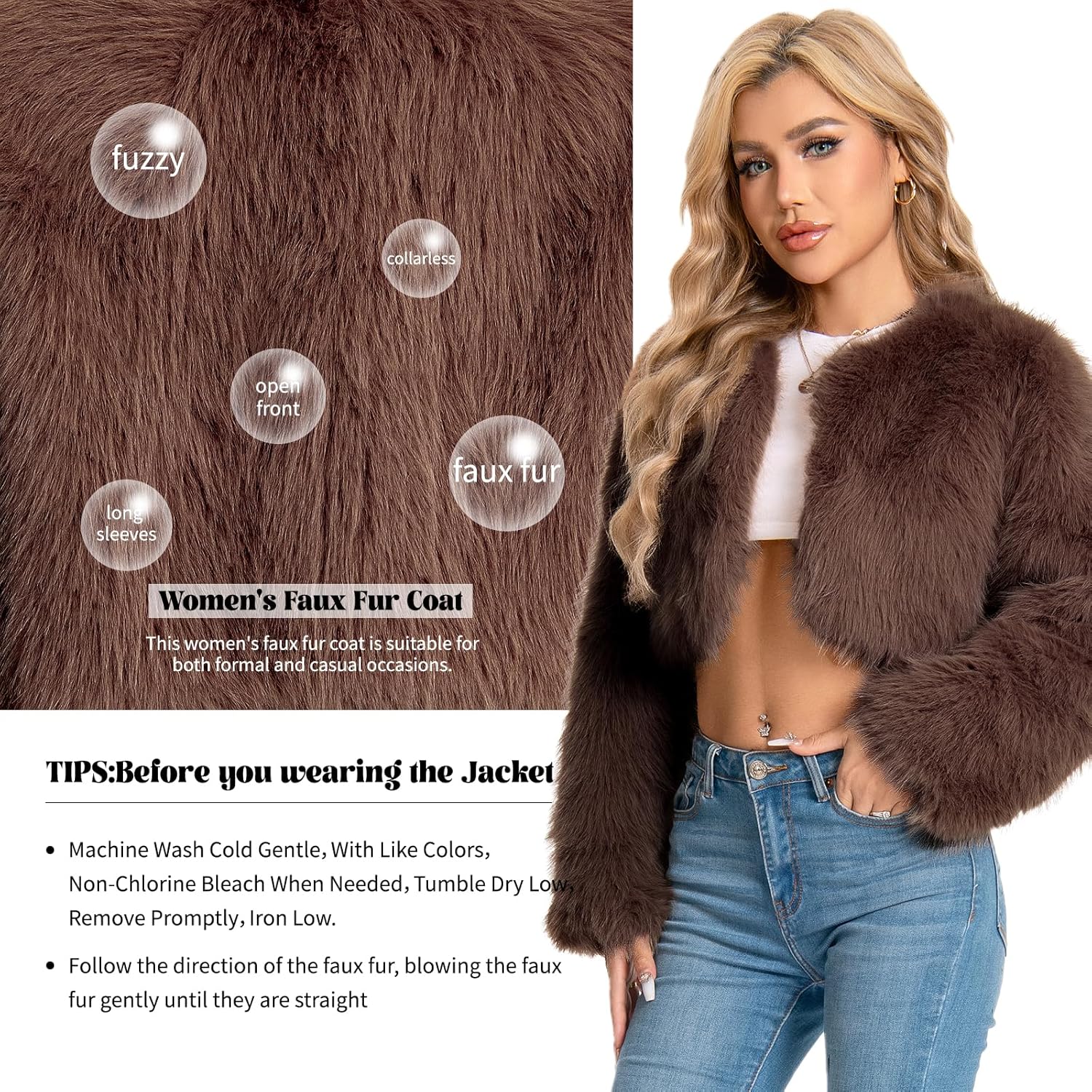 Fur Coats For Women,Plus Size Cropped Faux Fuzzy Jacket Fluffy Fall Coat. - Image 5