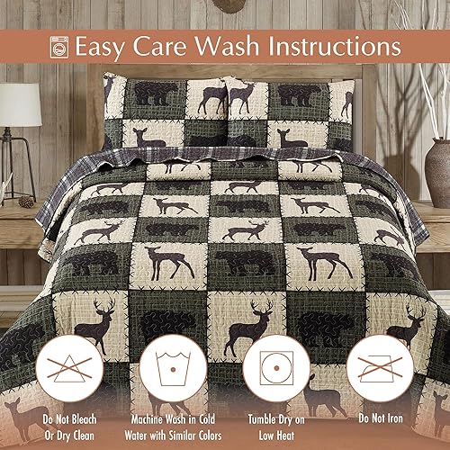 Miniatura 5 de Virah Bella Juego de ropa de cama de 2 piezas con edredón de cabaña individual  Bosque cosido  Verdant  Juego de edredón reversible rústico de