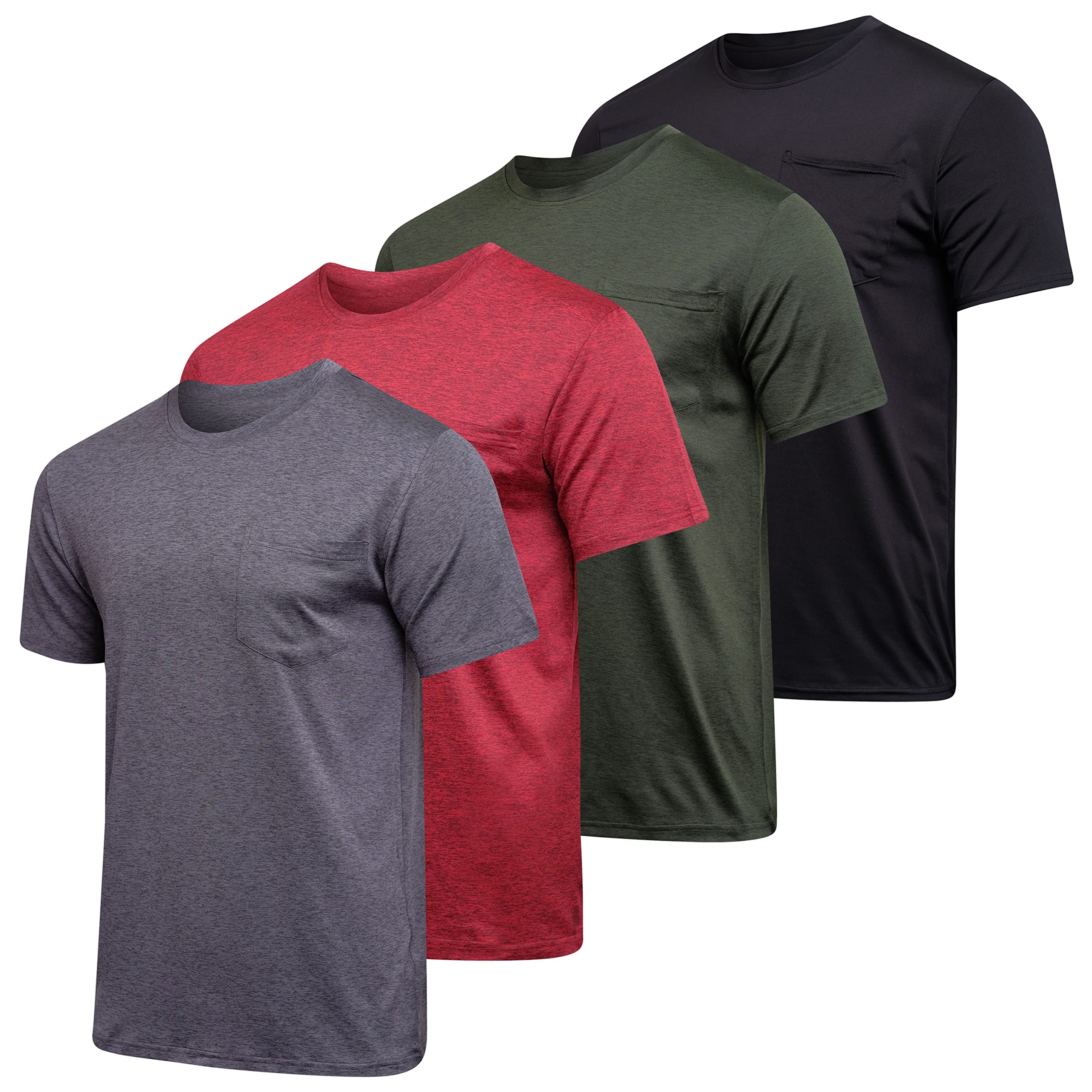 Real Essentials4 Pack: Men's Dry-Fit Short Sleeve Pocket Crew Performance Athletic T-Shirt (Available in Big & Tall)