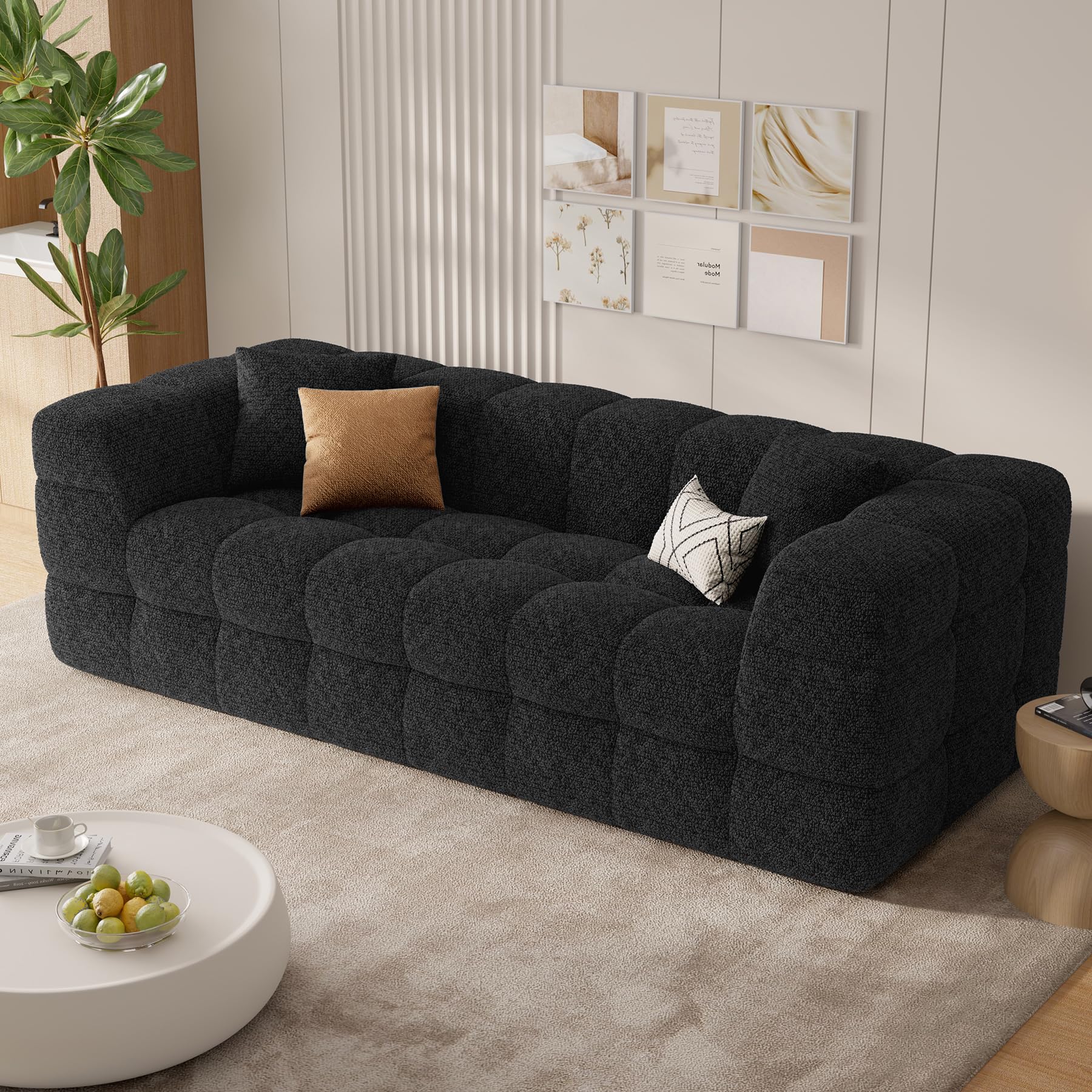 Hawthyhome 2-3 Sitzer Sofa mit Schlaffunktion, Modernes Boneless Couch, Gemütliches Chenille-Sofa mit weichem Bezug, Montagefreie Balkon Couch für Wohnzimmer & Gästezimmer, Schwarz