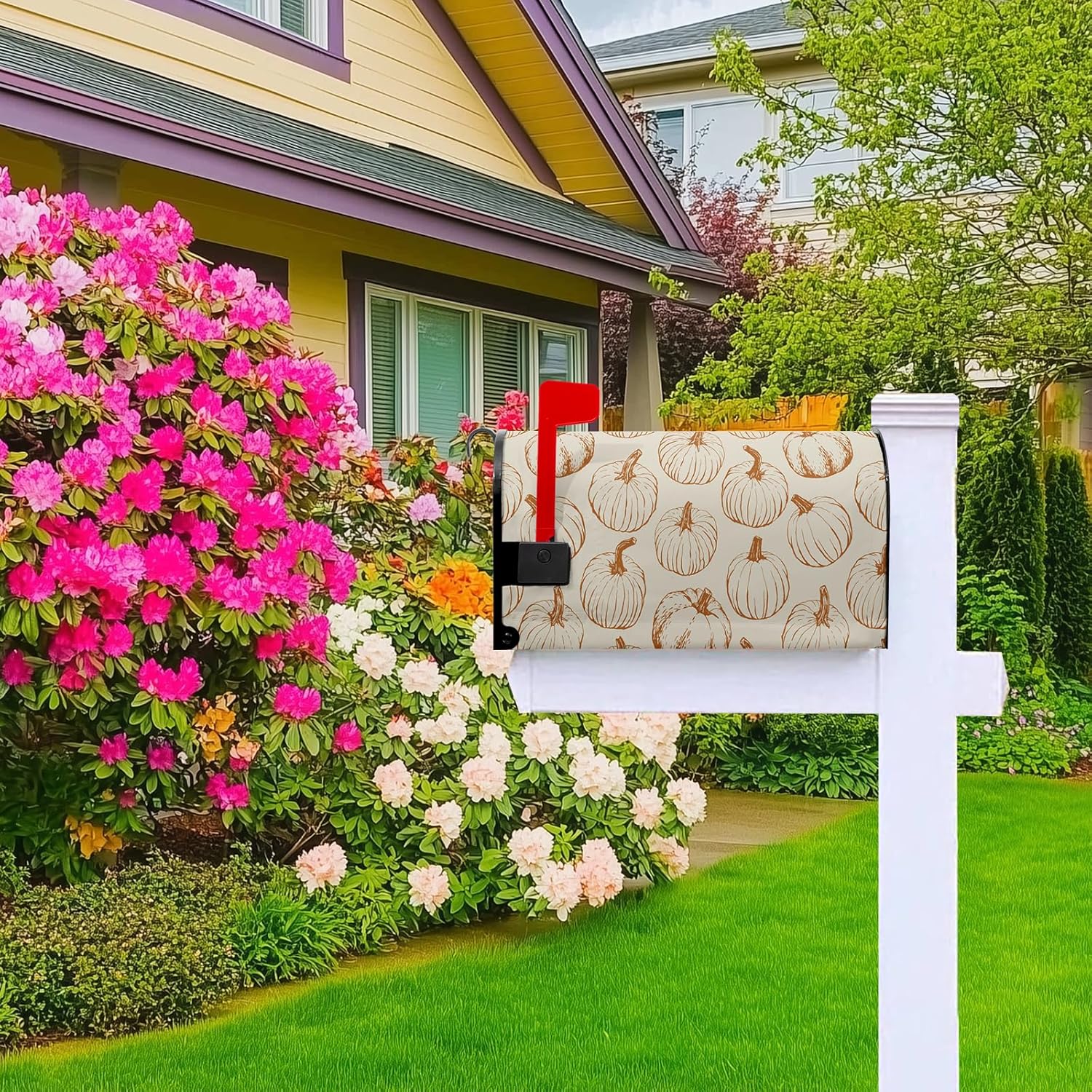 Pumpkin Mailbox Cover Fall Mailbox Covers Magnetic Standard Size Autumn Pumpkins Mail Box Wrap for Outside Garden Yard