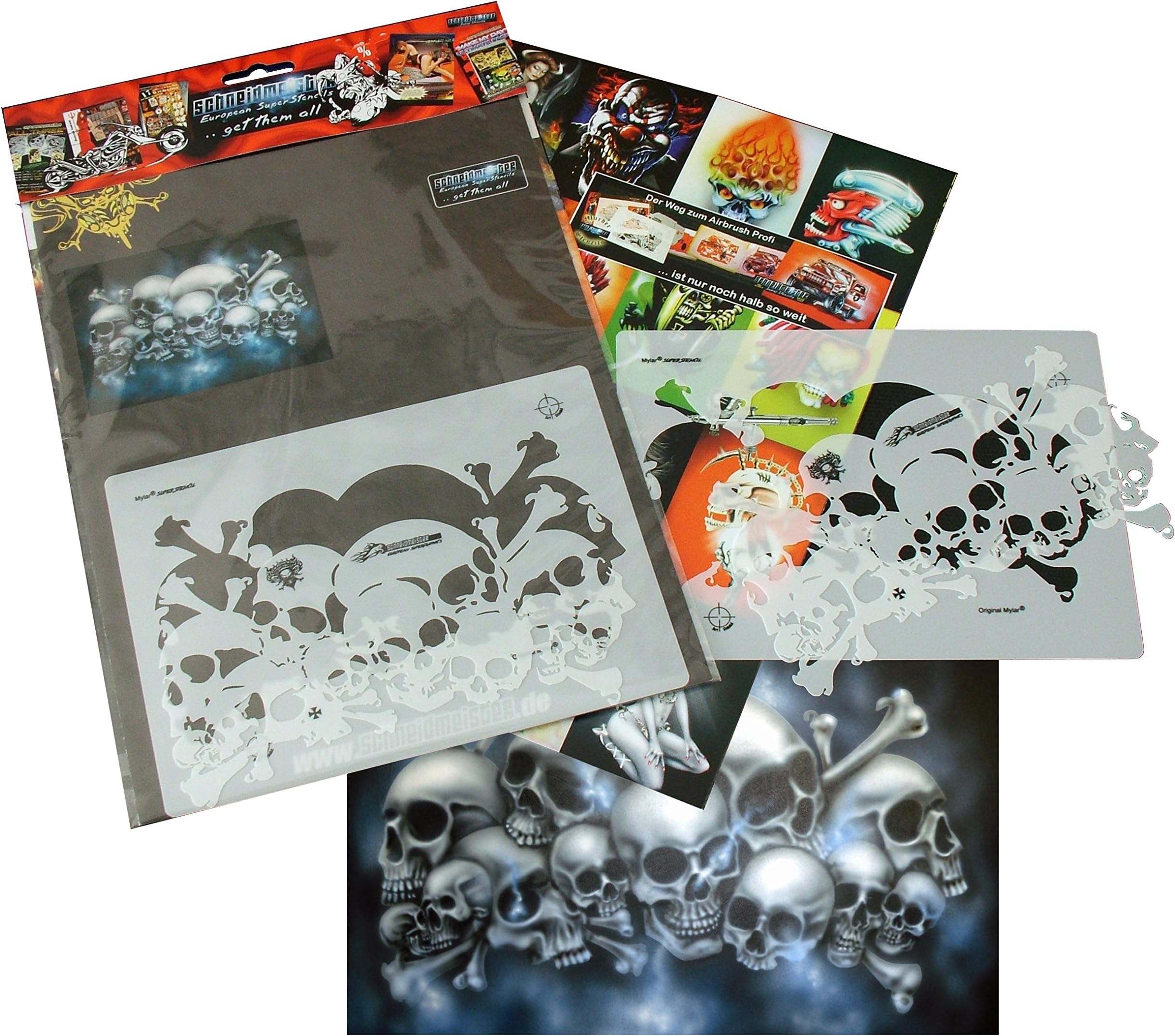 Schneidmeister ArtShield® Field of Skulls Vol. 01 The Hateful 12 Perfect Airbrush Stencils Single Layer, Größe M ca. A5