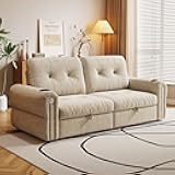 UPYOOE 77'' Sleeper Sofa Bed Full Size, Chenille Pull Out Couch, 5min Assembly, 3 in 1 Convertible Futon Couches, Modern Loveseat, USB,Cup Holder for Small Space, Living Room, Apartment, Light Brown