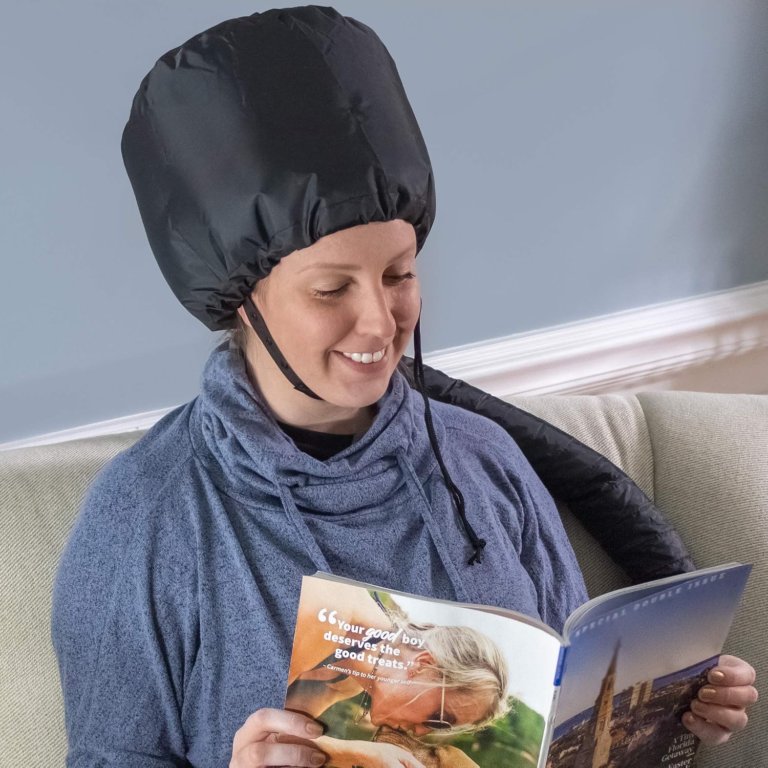 S&T INC. Bonnet Hood Hair Dryer Attachment for Drying, Styling, Curling, and Deep Conditioning, Adjustable, Storage Bag Included, Black
